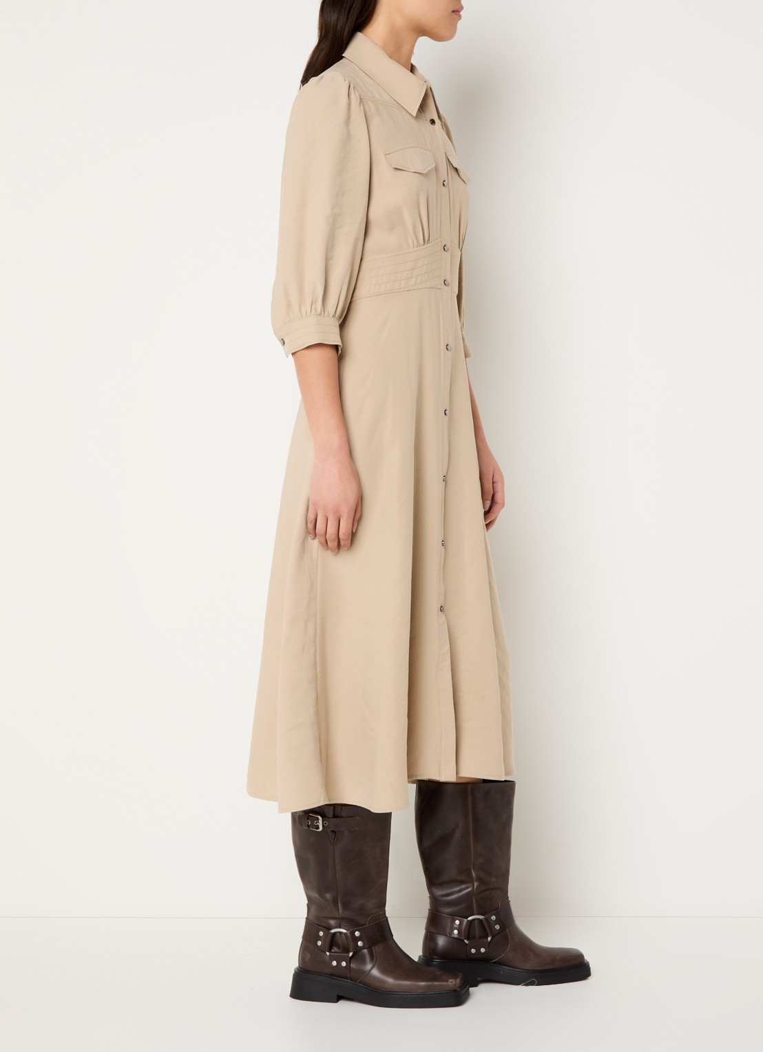 ba&sh Lettra midi jurk met borstzakken - voorkant 3 beige