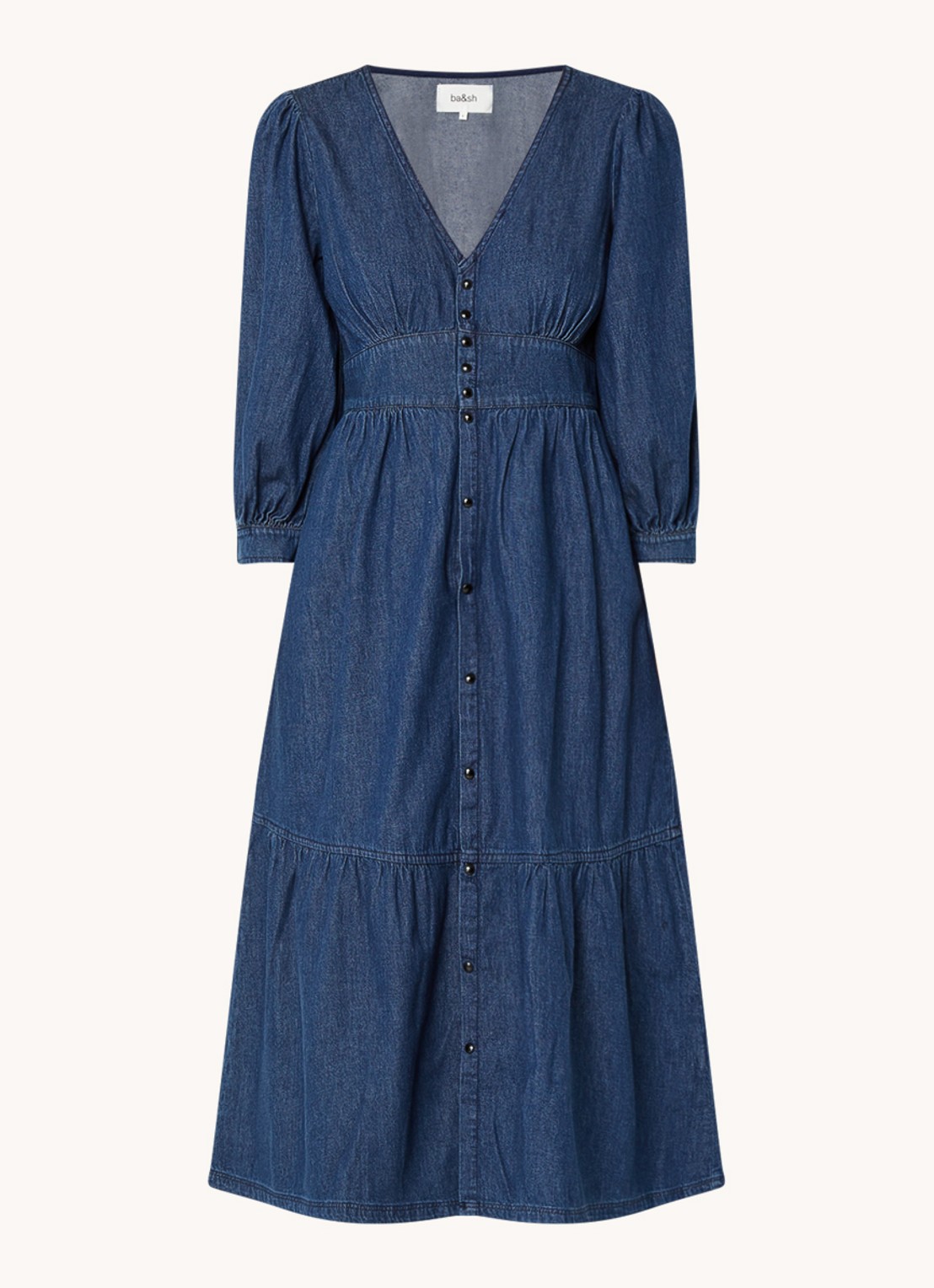 ba&sh Limi midi blousejurk van chambray - voorkant 3 indigo
