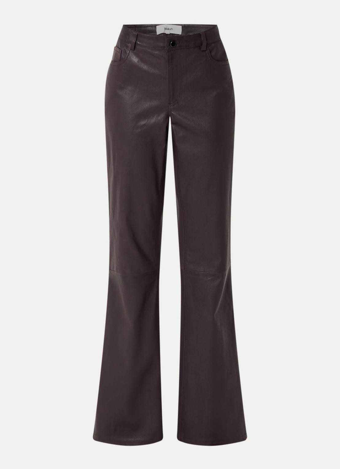 ba&sh Lior low waist flared fit broek van imitatieleer - voorkant donkerbruin