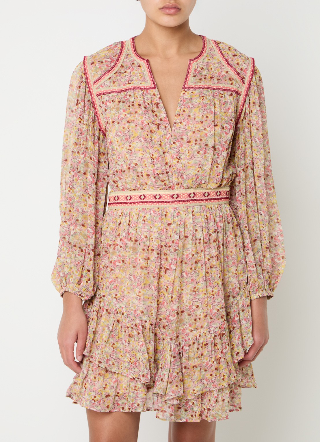 ba&sh Loly semi-transparante mini tuniekjurk met bloemenprint - detail 4 roze