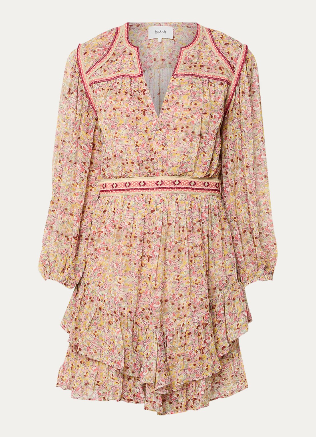 ba&sh Loly semi-transparante mini tuniekjurk met bloemenprint - voorkant 2 roze