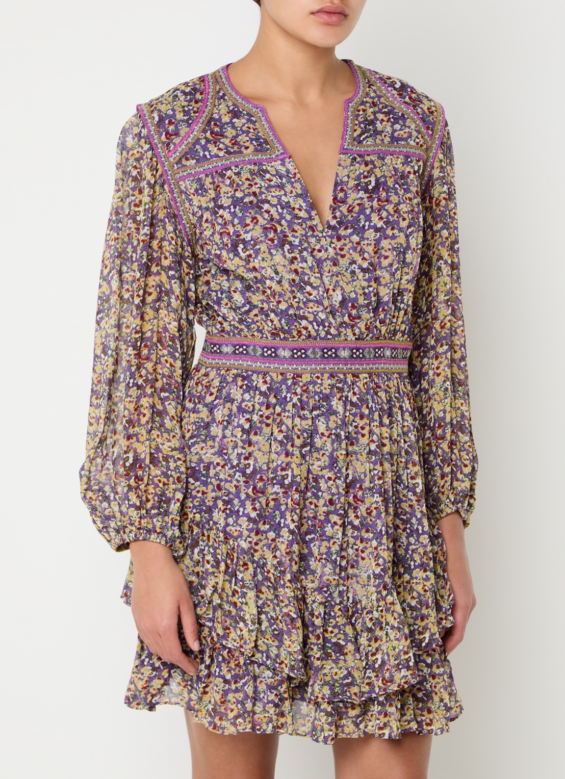 ba&sh Loly semi-transparante mini tuniekjurk met bloemenprint - detail 4 paars