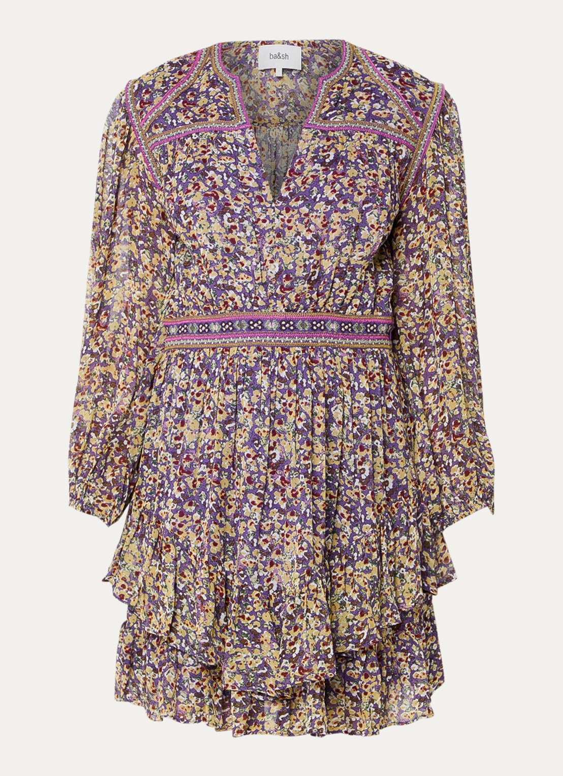ba&sh Loly semi-transparante mini tuniekjurk met bloemenprint - voorkant 2 paars