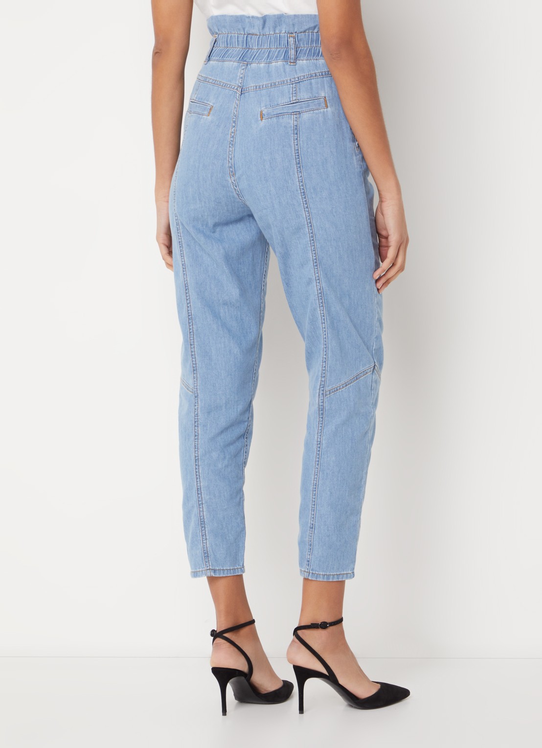 ba&sh Lony high waist cropped slim fit jeans van chambray - achterkant indigo
