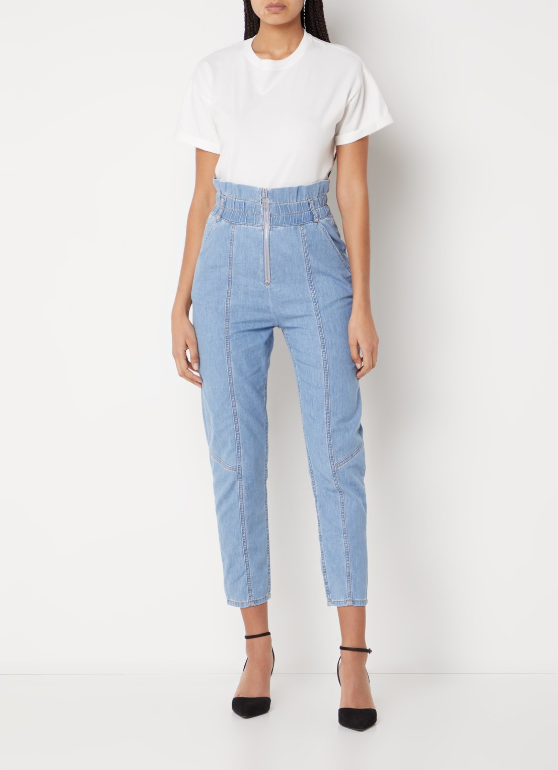 ba&sh Lony high waist cropped slim fit jeans van chambray - voorkant 4 indigo