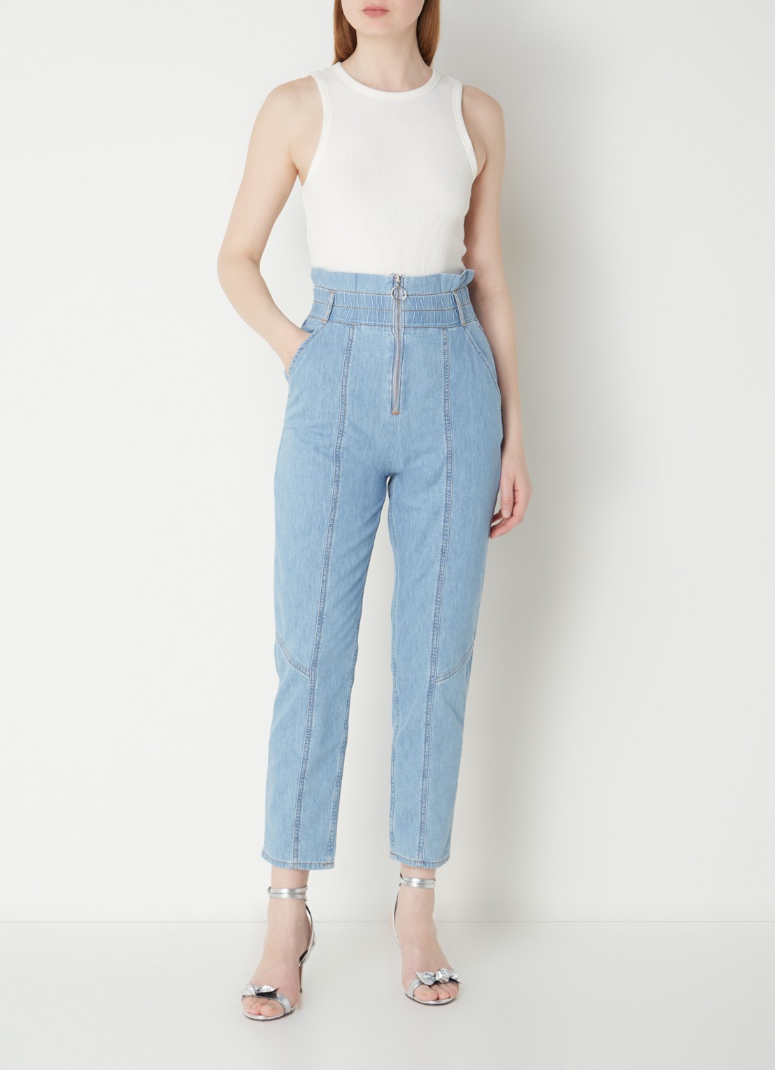 Ba&sh Lony high waist tapered jeans met ritsdetail - voorkant 2 indigo