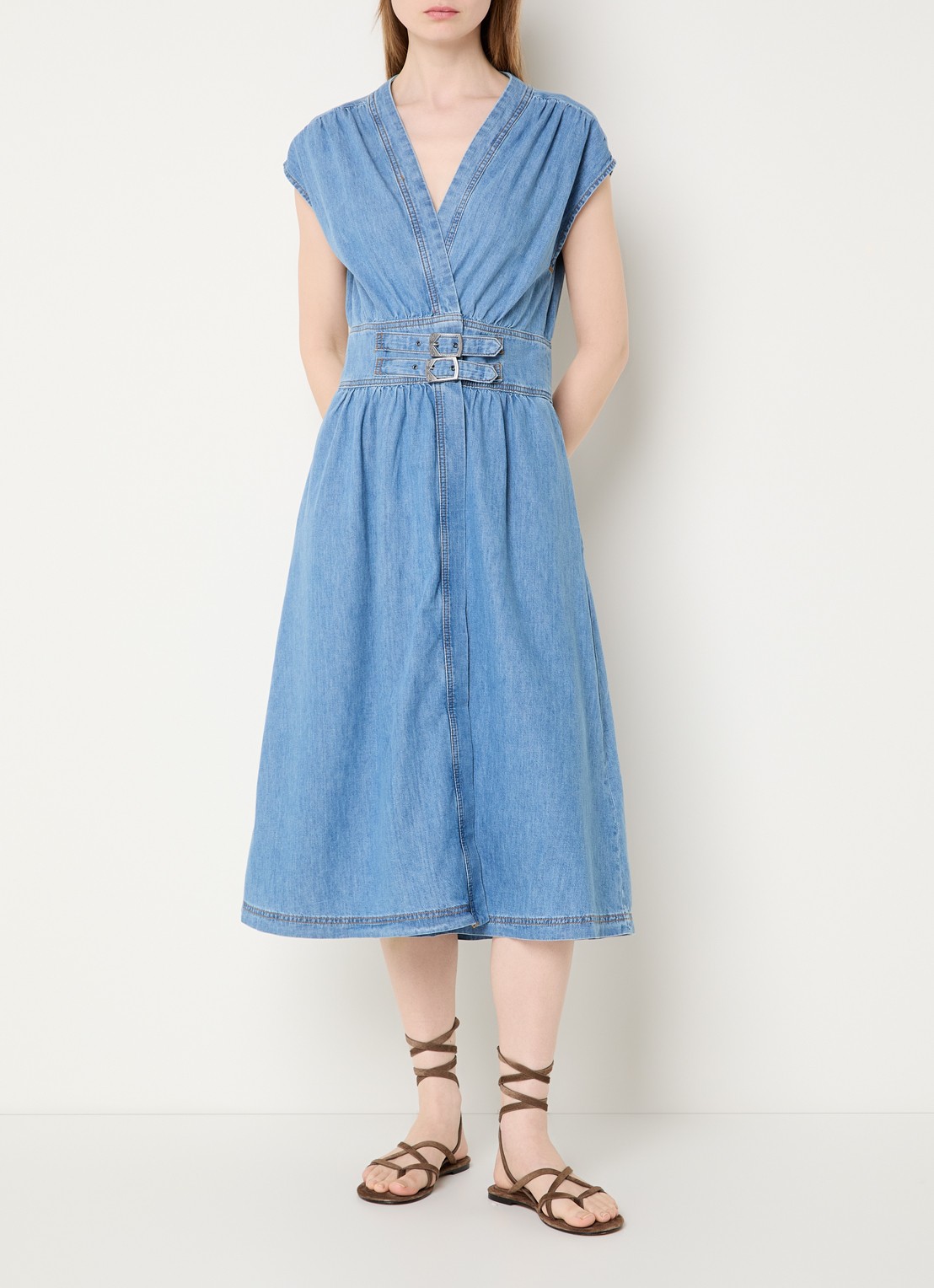 ba&sh Love midi jurk met V-hals - detail 3 indigo