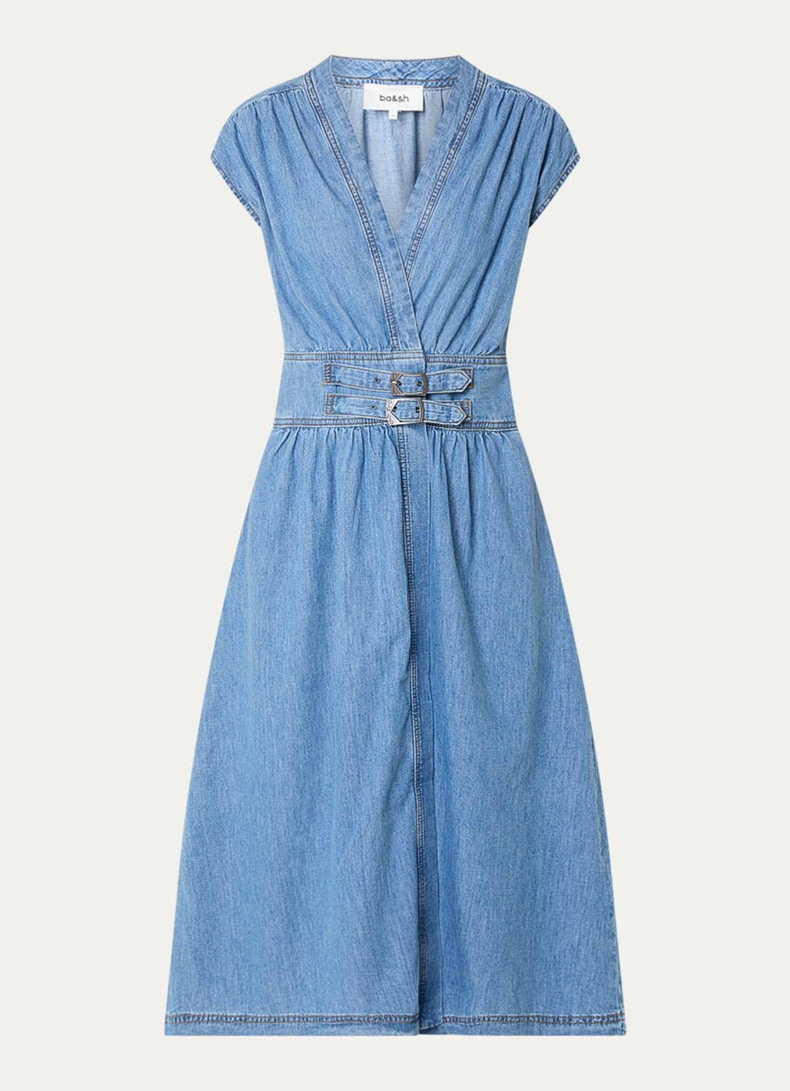 ba&sh Love midi jurk met V-hals - voorkant indigo