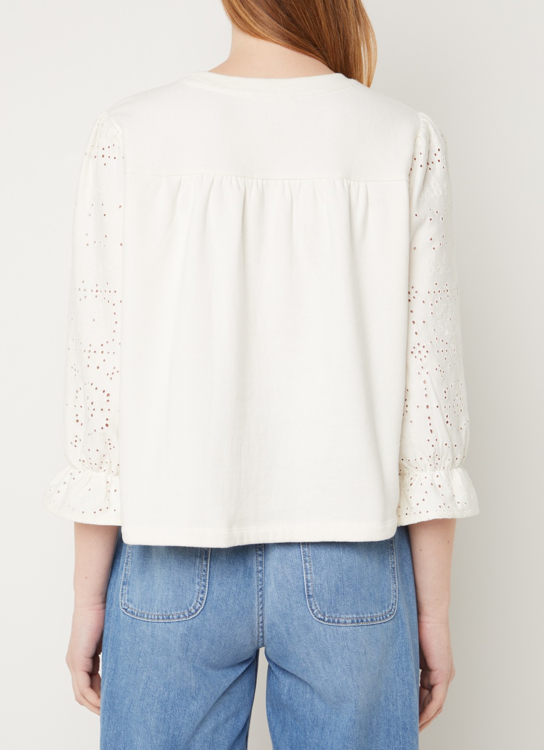 ba&sh Lucas pullover met opengewerkt dessin - achterkant 2 gebroken wit
