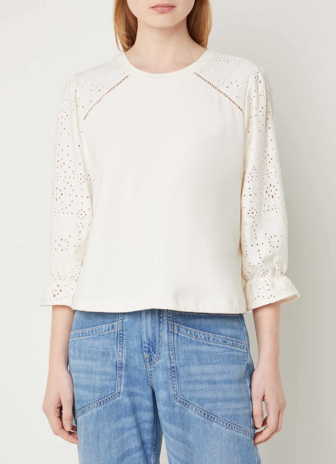 ba&sh Lucas pullover met opengewerkt dessin - detail gebroken wit