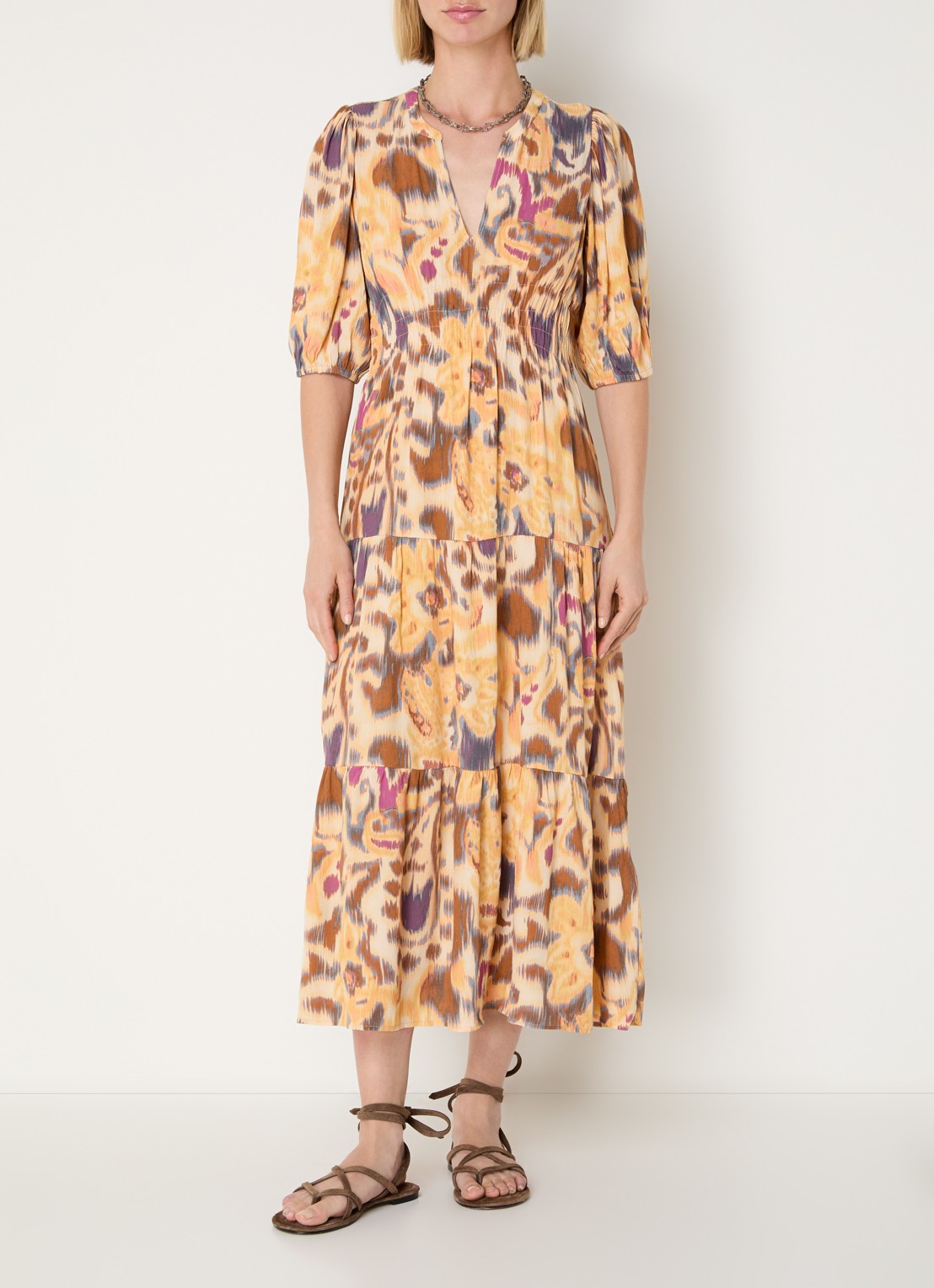 ba&sh Madelia midi jurk met print - detail geel