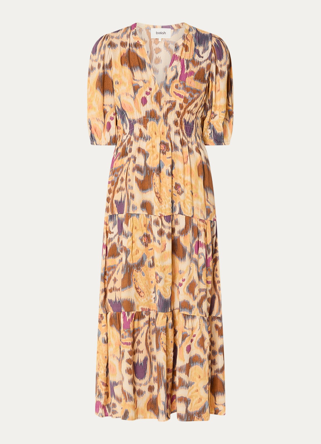 ba&sh Madelia midi jurk met print - voorkant 3 geel