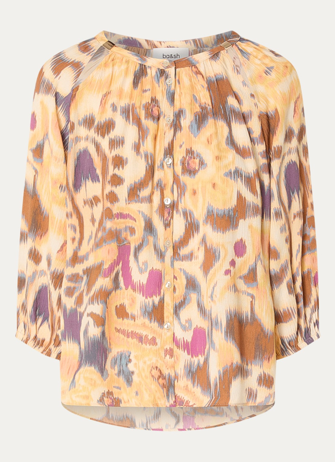 ba&sh Maelle blouse met print - voorkant 2 mosterd