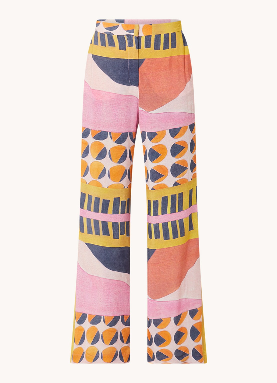 ba&sh Mallory mid waist straight fit pantalon met grafische print  - voorkant lichtroze