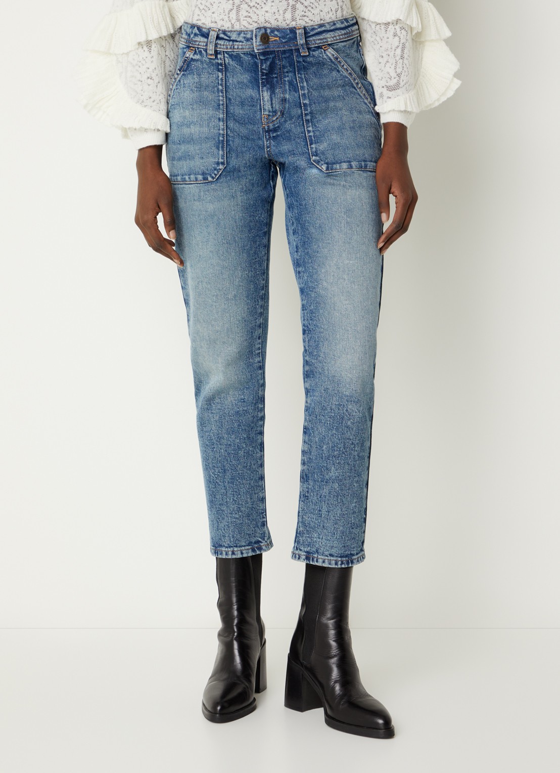 ba&sh Mally high waist straight leg jeans met lichte wassing - detail 4 indigo