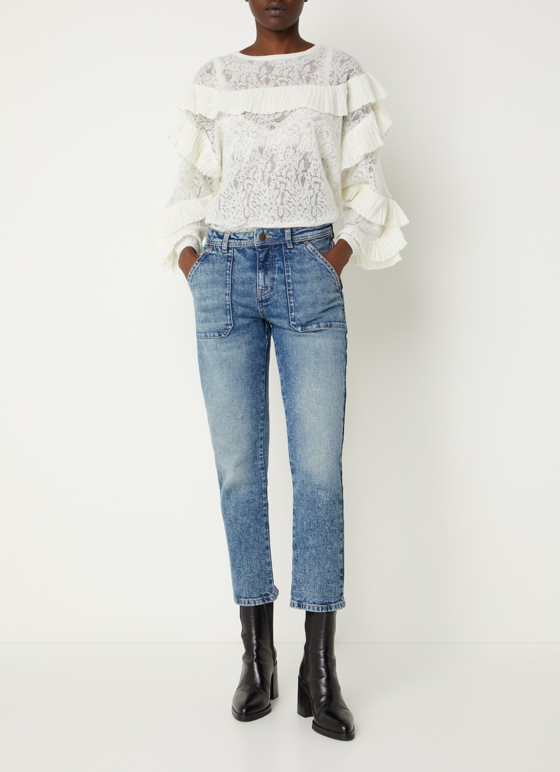 ba&sh Mally high waist straight leg jeans met lichte wassing - voorkant 3 indigo