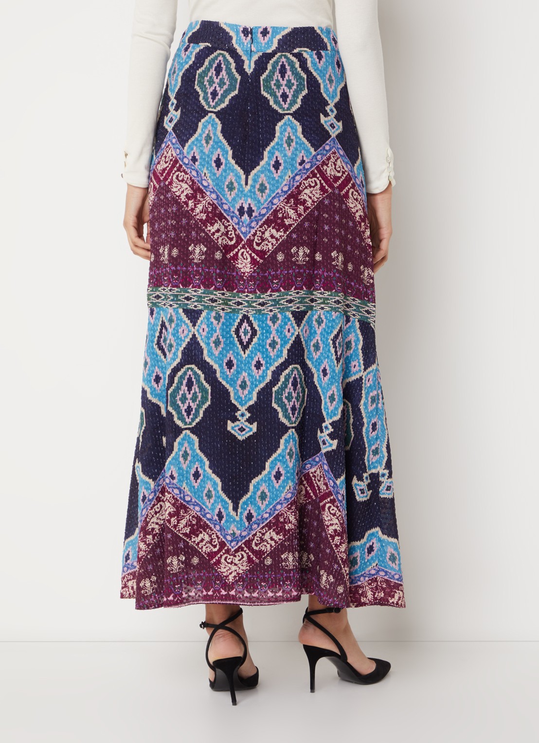 ba&sh Manessa maxi rok met print - achterkant 3 donkerblauw
