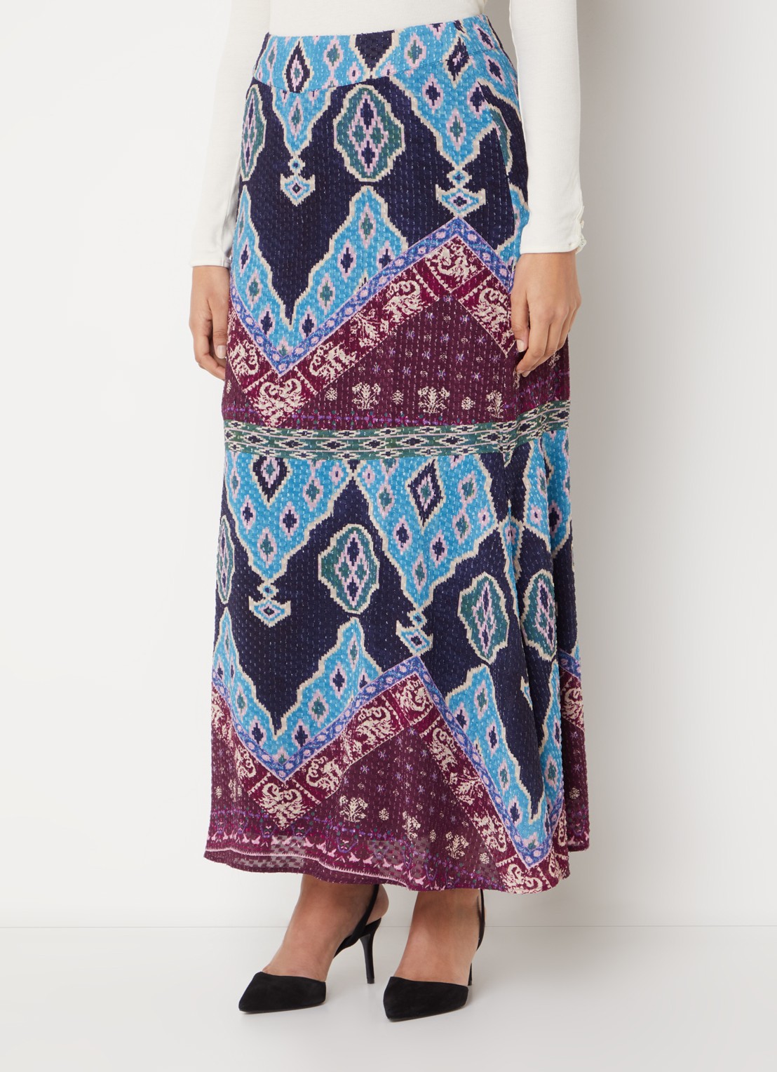 ba&sh Manessa maxi rok met print - detail 4 donkerblauw