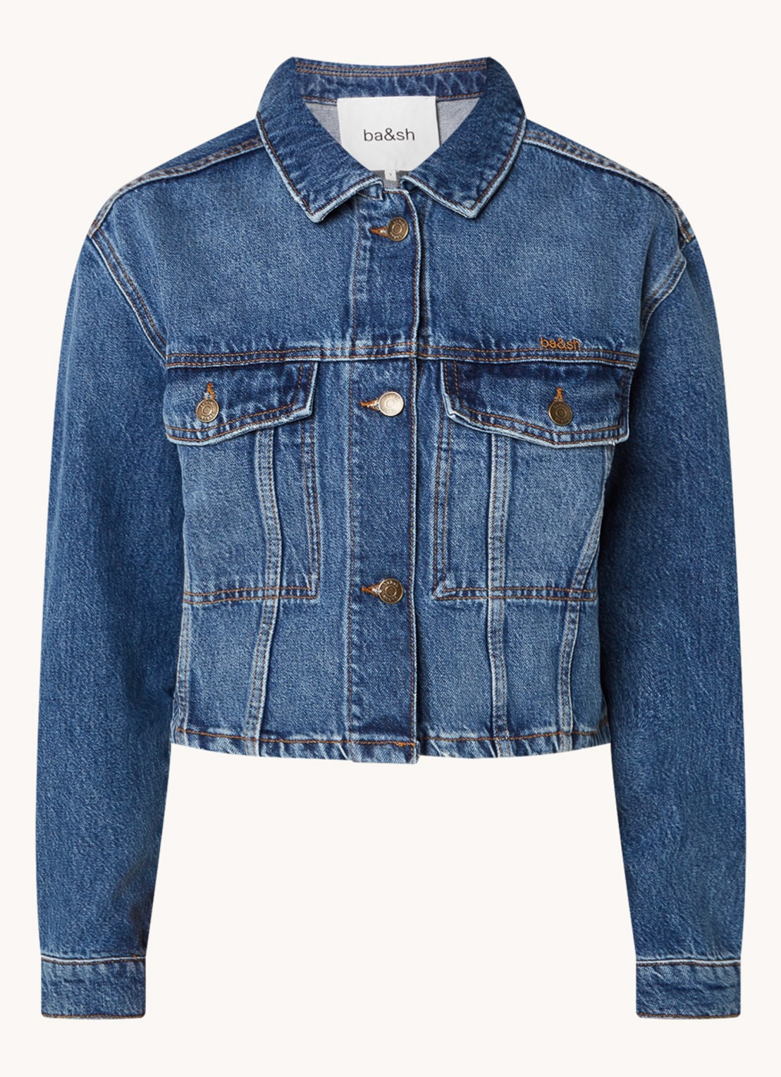 Ba&sh Manon cropped spijkerjas in medium wassing - voorkant indigo