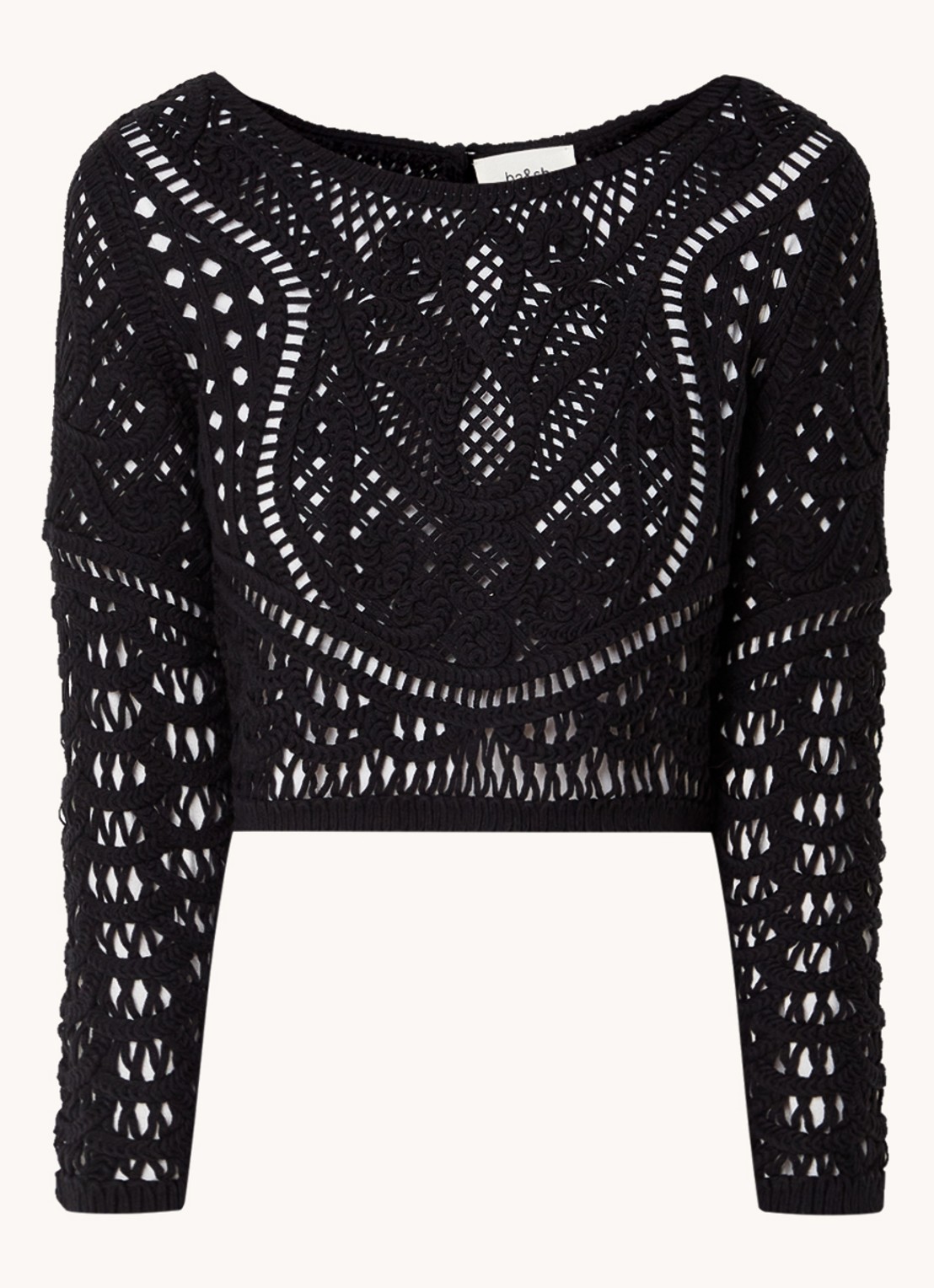 ba&sh Marc grofgebreide crop top met broderie - voorkant 2 zwart