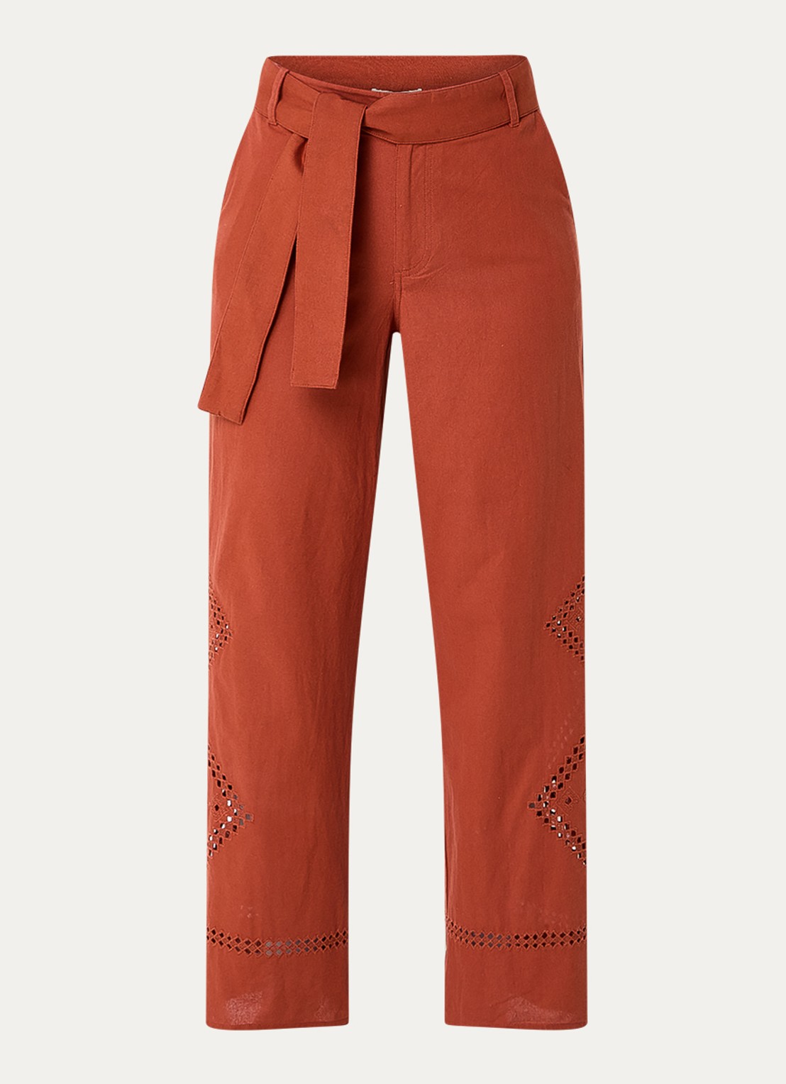 ba&sh Marlon high waist loose fit pantalon met opengewerkt detail - voorkant 3 oranjebruin