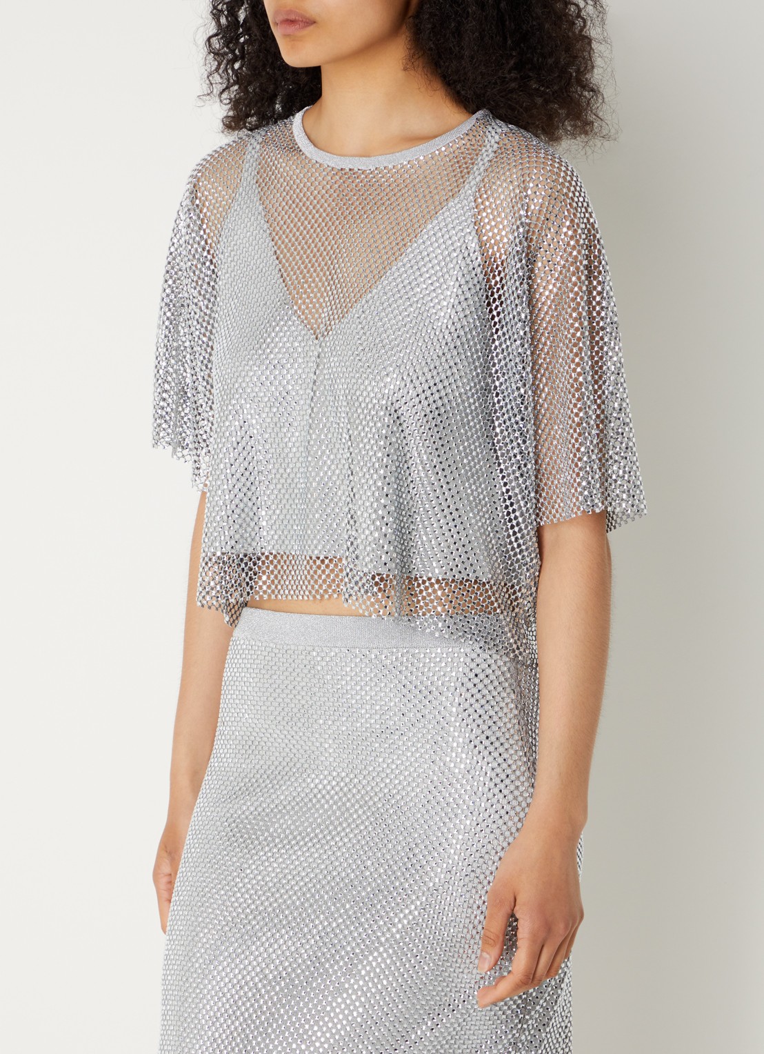 ba&sh Mate crop top met opengewerkt dessin en strass - detail 3 zilver