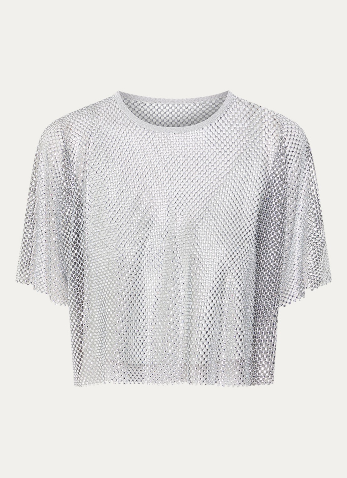 ba&sh Mate crop top met opengewerkt dessin en strass - voorkant zilver