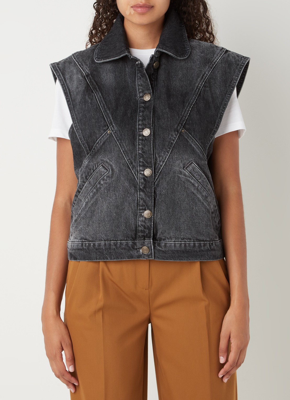 Ba&sh Max gilet van denim met steekzakken - detail 3 antraciet
