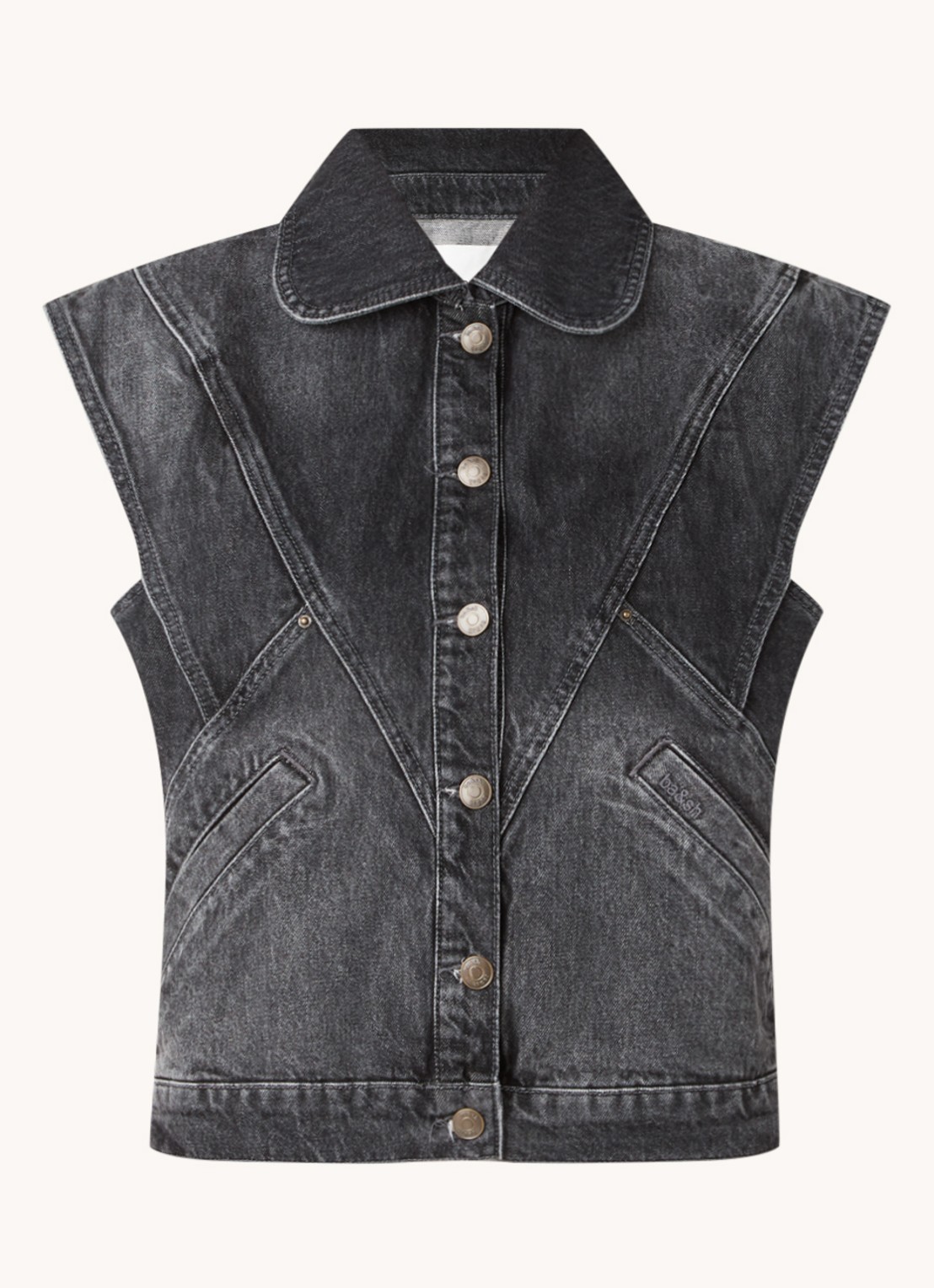 Ba&sh Max gilet van denim met steekzakken - voorkant antraciet