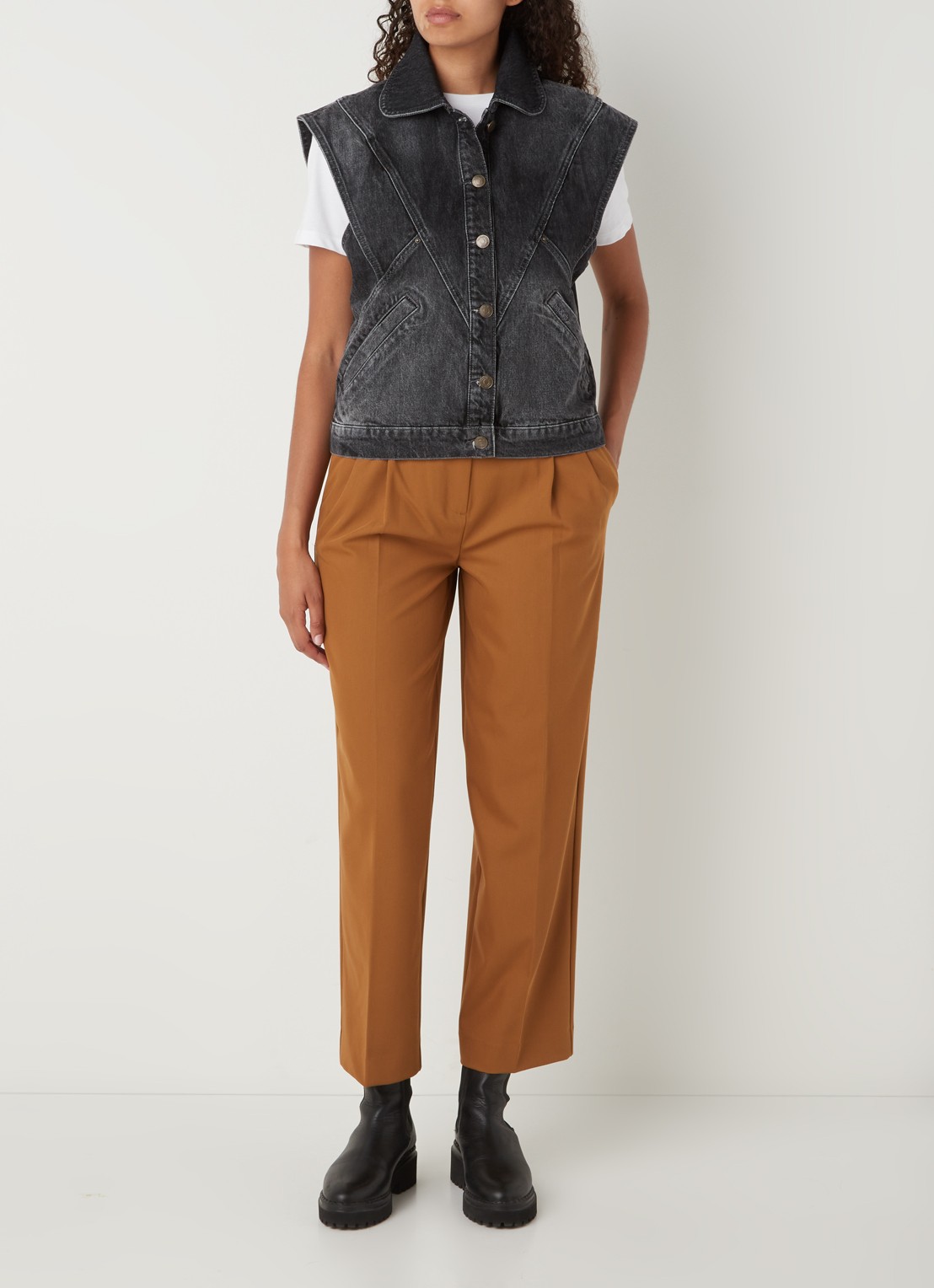 Ba&sh Max gilet van denim met steekzakken - voorkant 2 antraciet