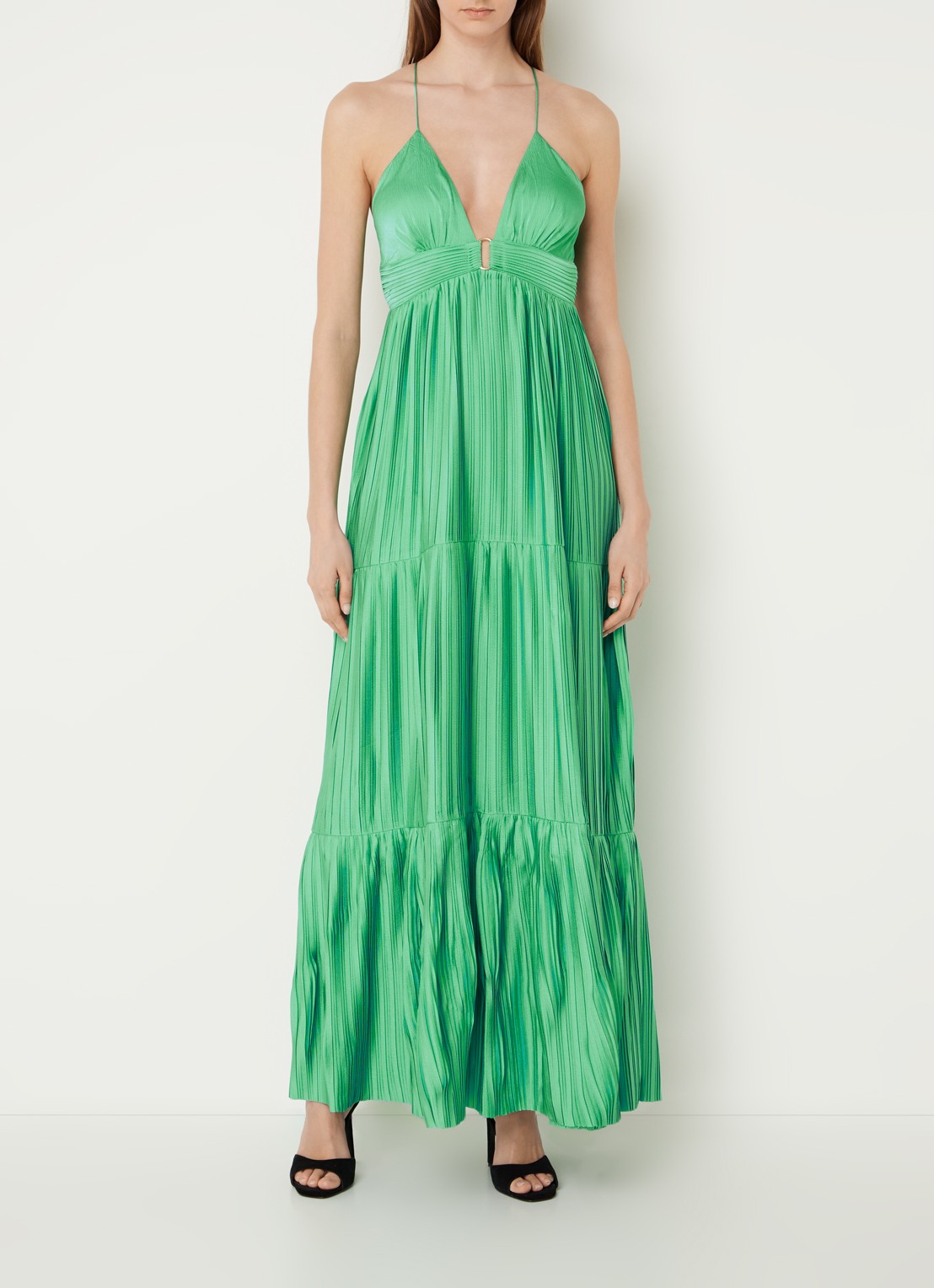 Ba&sh Maxi jurk met rugdecolleté  - voorkant 3 groen