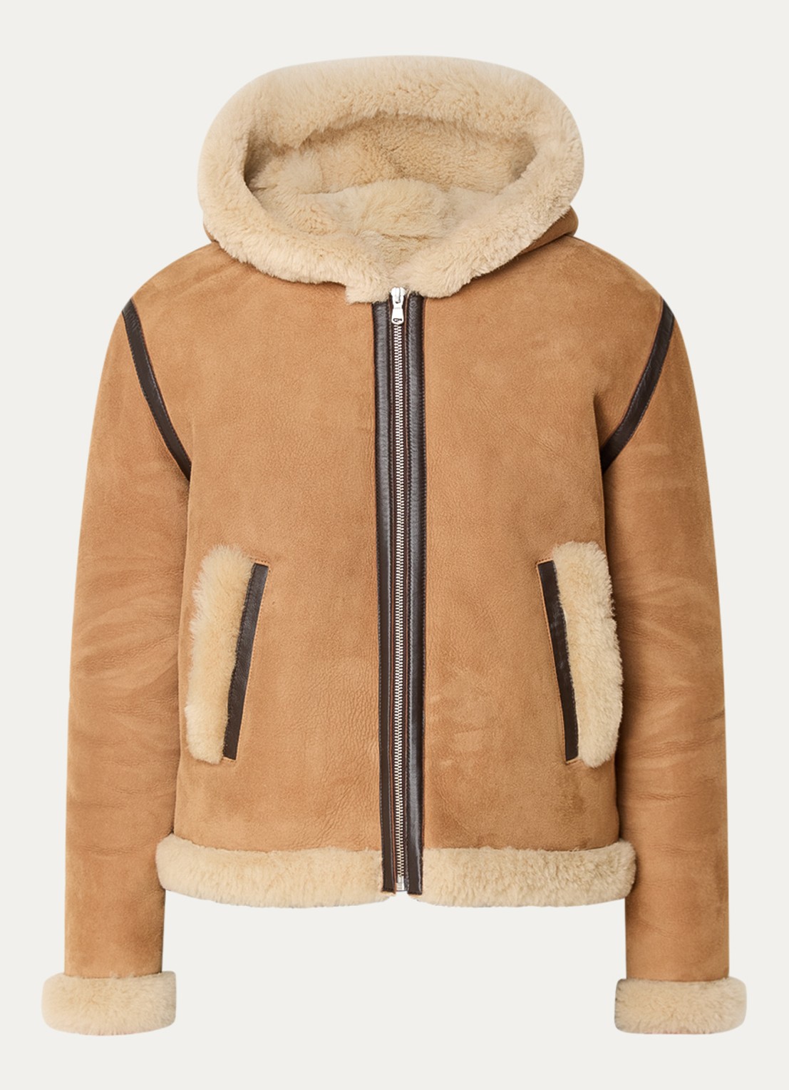ba&sh Maxou lammy coat van schapenleer met steekzakken - voorkant 2 camel