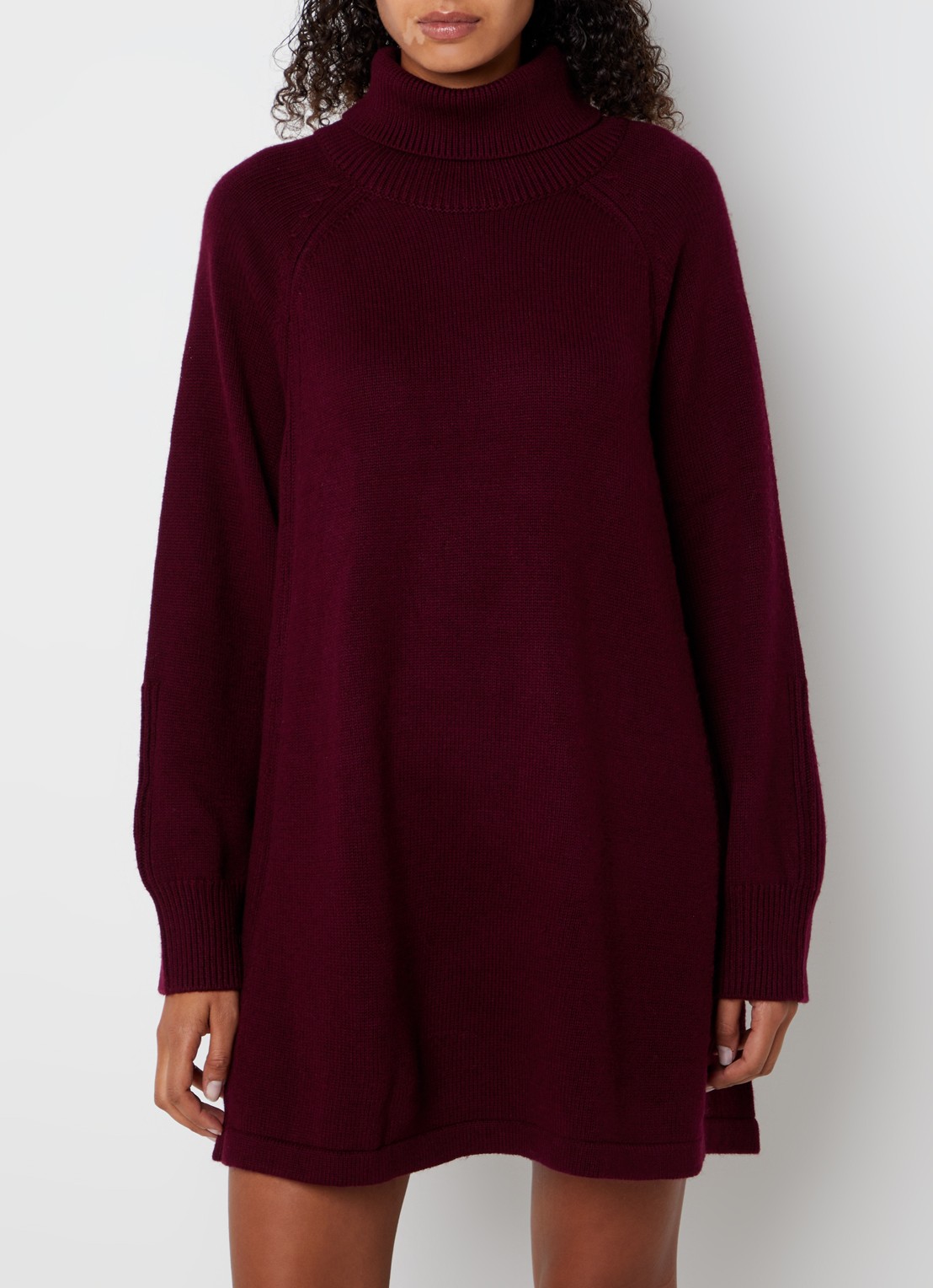 ba&sh Medee grofgebreide mini trui-jurk in wolblend met col - detail cranberryrood