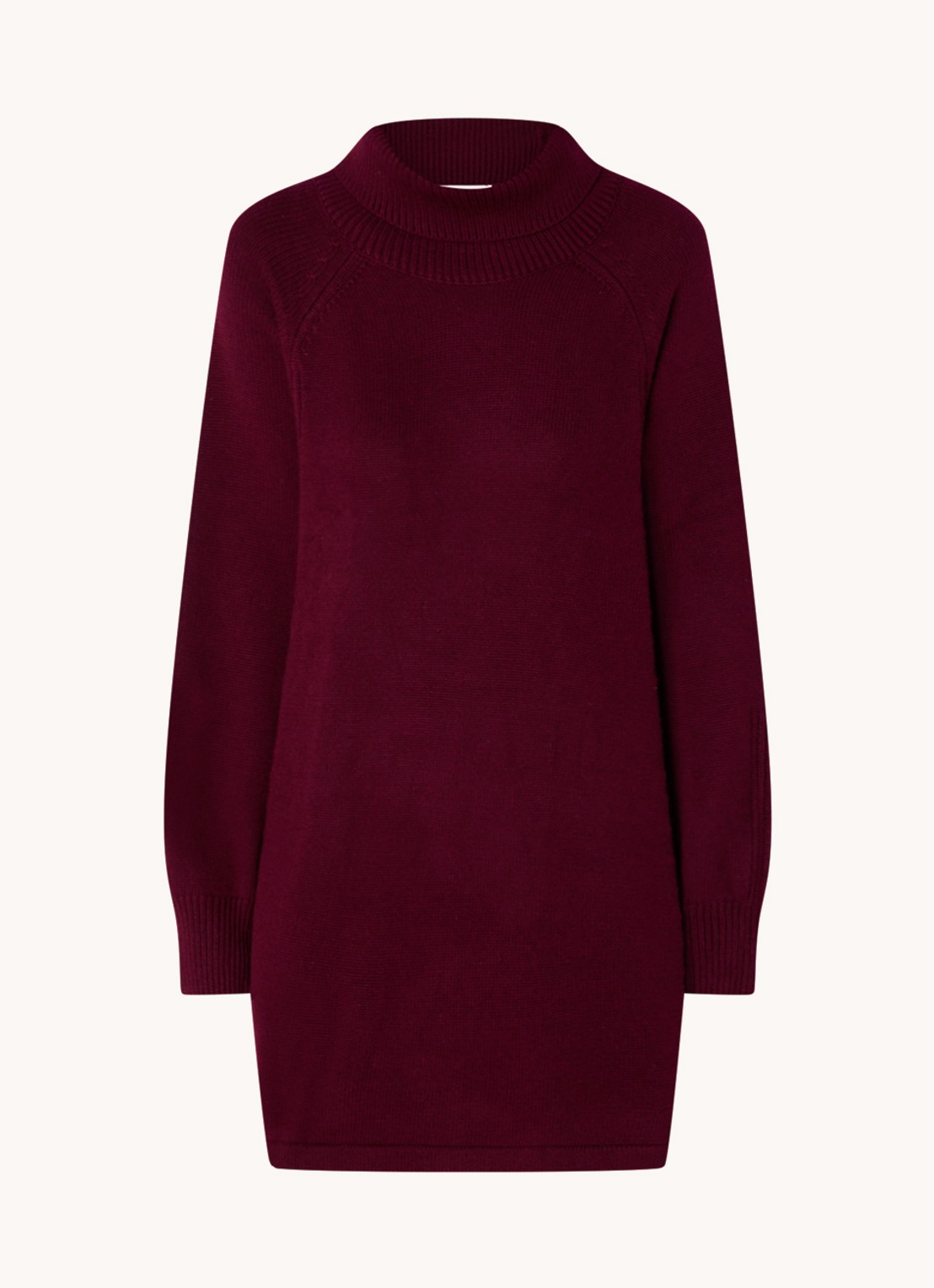 ba&sh Medee grofgebreide mini trui-jurk in wolblend met col - voorkant 3 cranberryrood