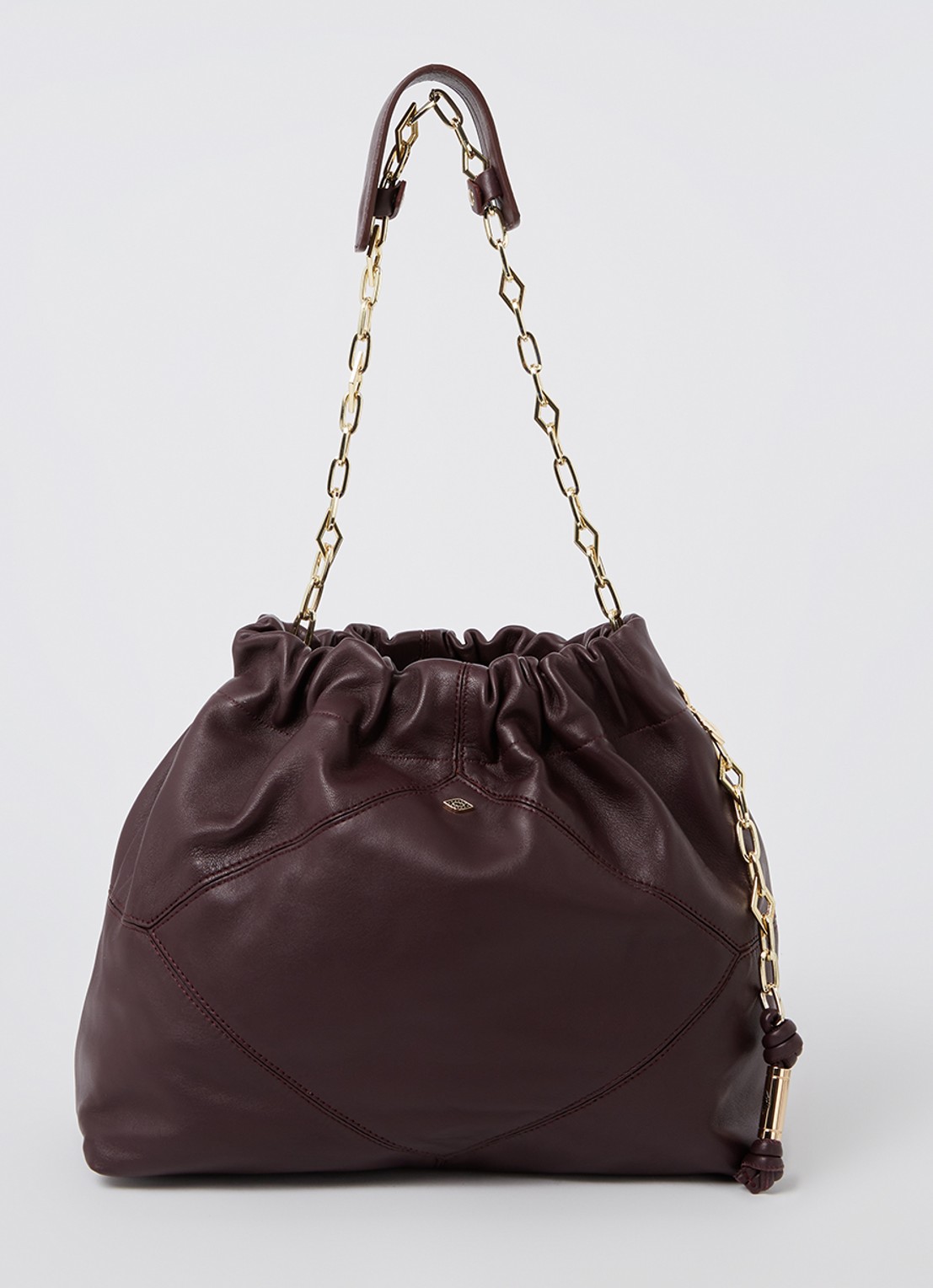 ba&sh Medium schoudertas van lamsleer - voorkant aubergine