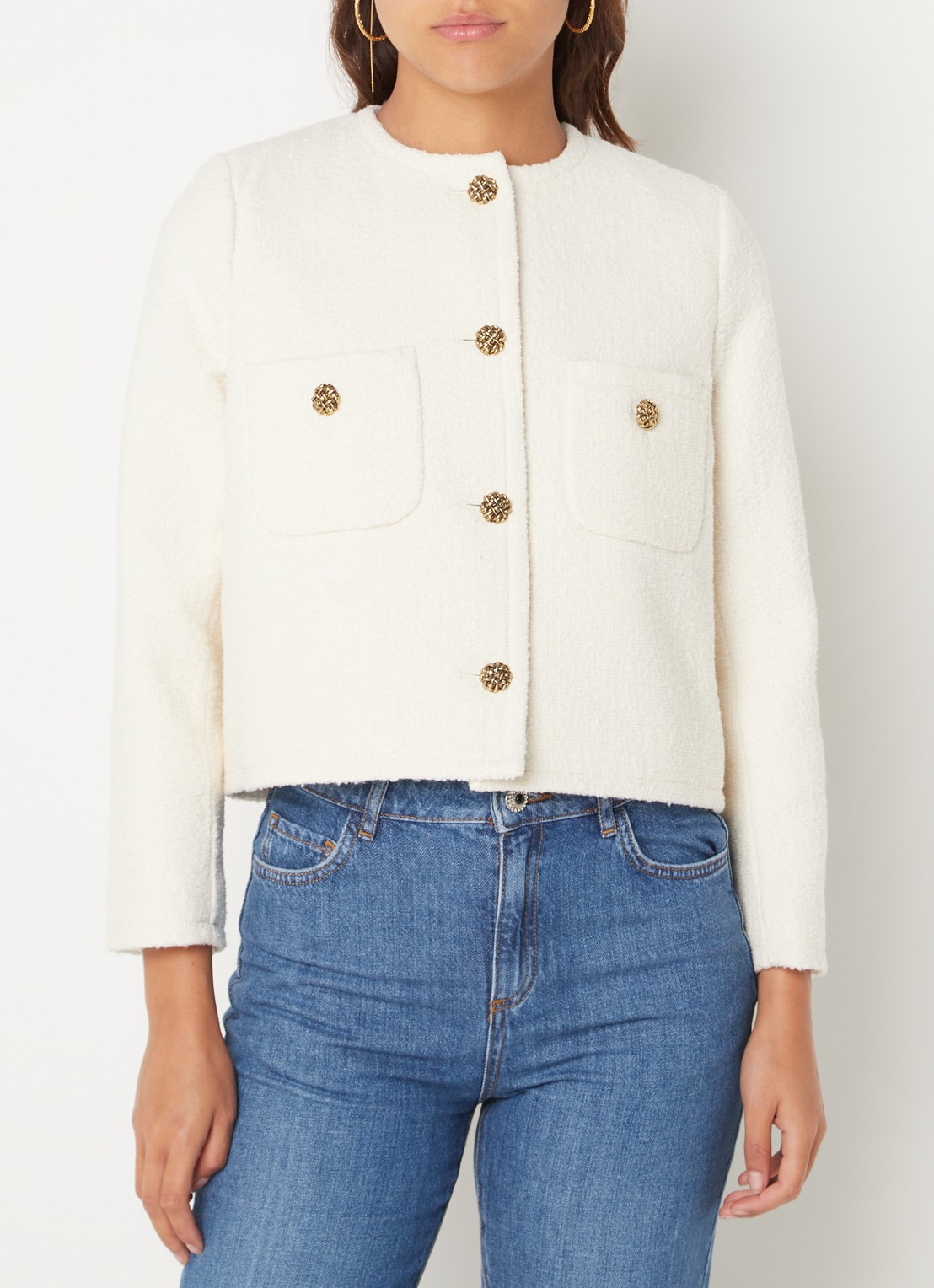 Ba&sh Meredith blazer in wolblend met structuur - detail 2 gebroken wit