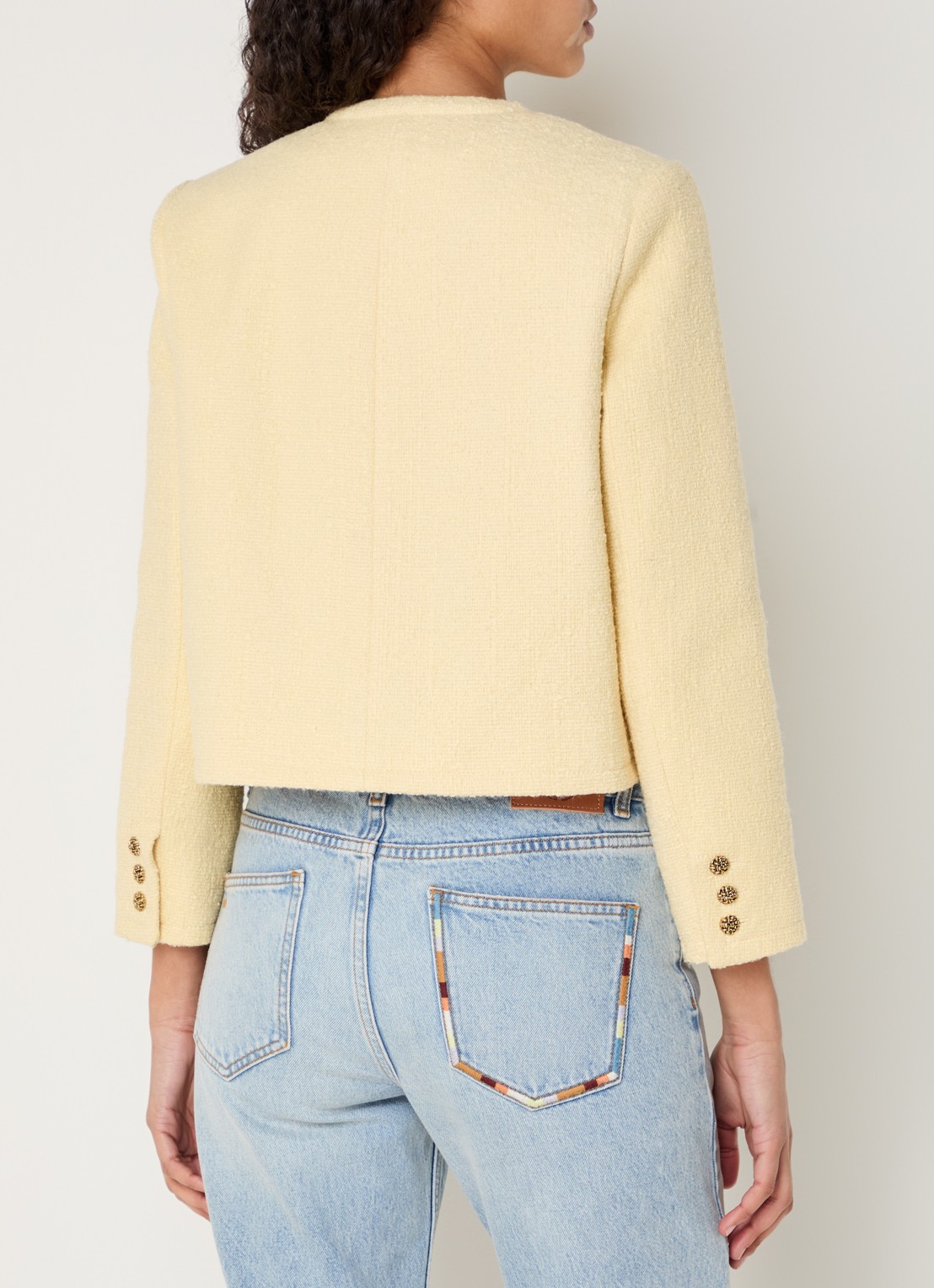 ba&sh Meredith cropped jack van tweed met opgestikte zakken - achterkant lichtgeel