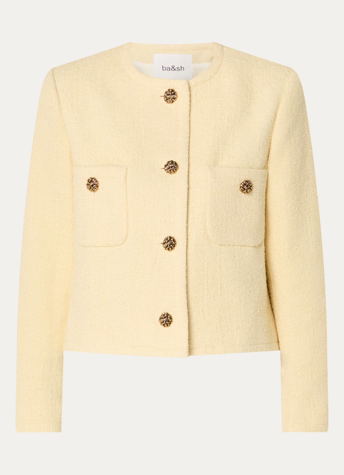 ba&sh Meredith cropped jack van tweed met opgestikte zakken - voorkant 3 lichtgeel