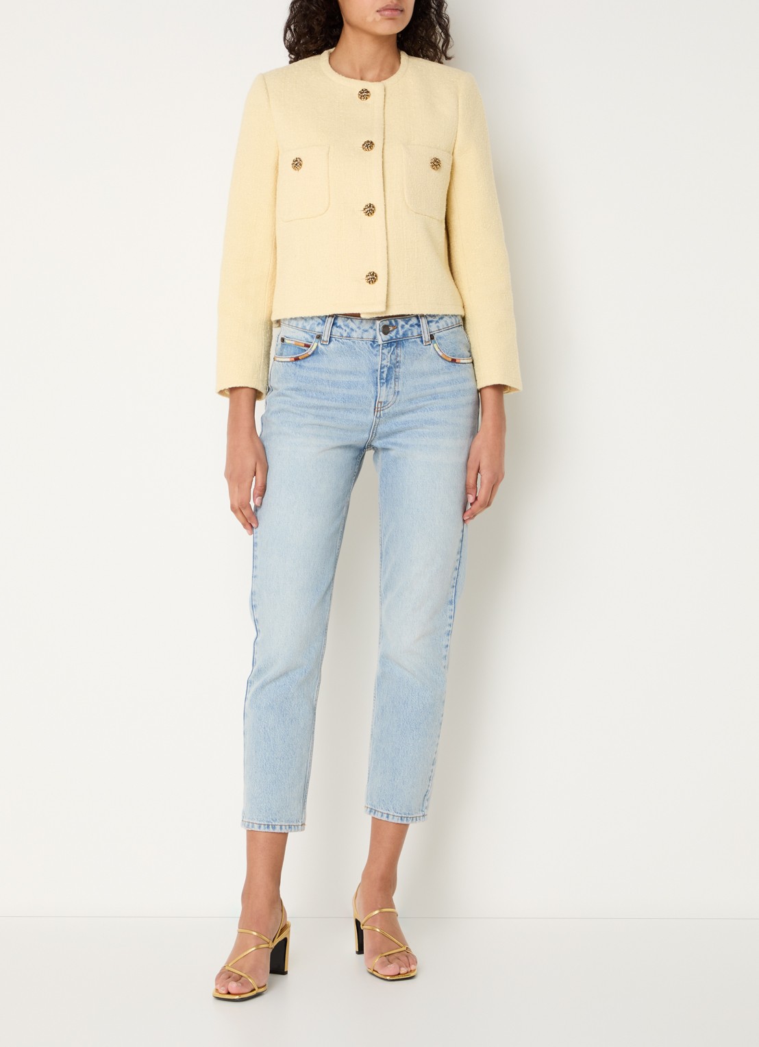 ba&sh Meredith cropped jack van tweed met opgestikte zakken - voorkant 4 lichtgeel