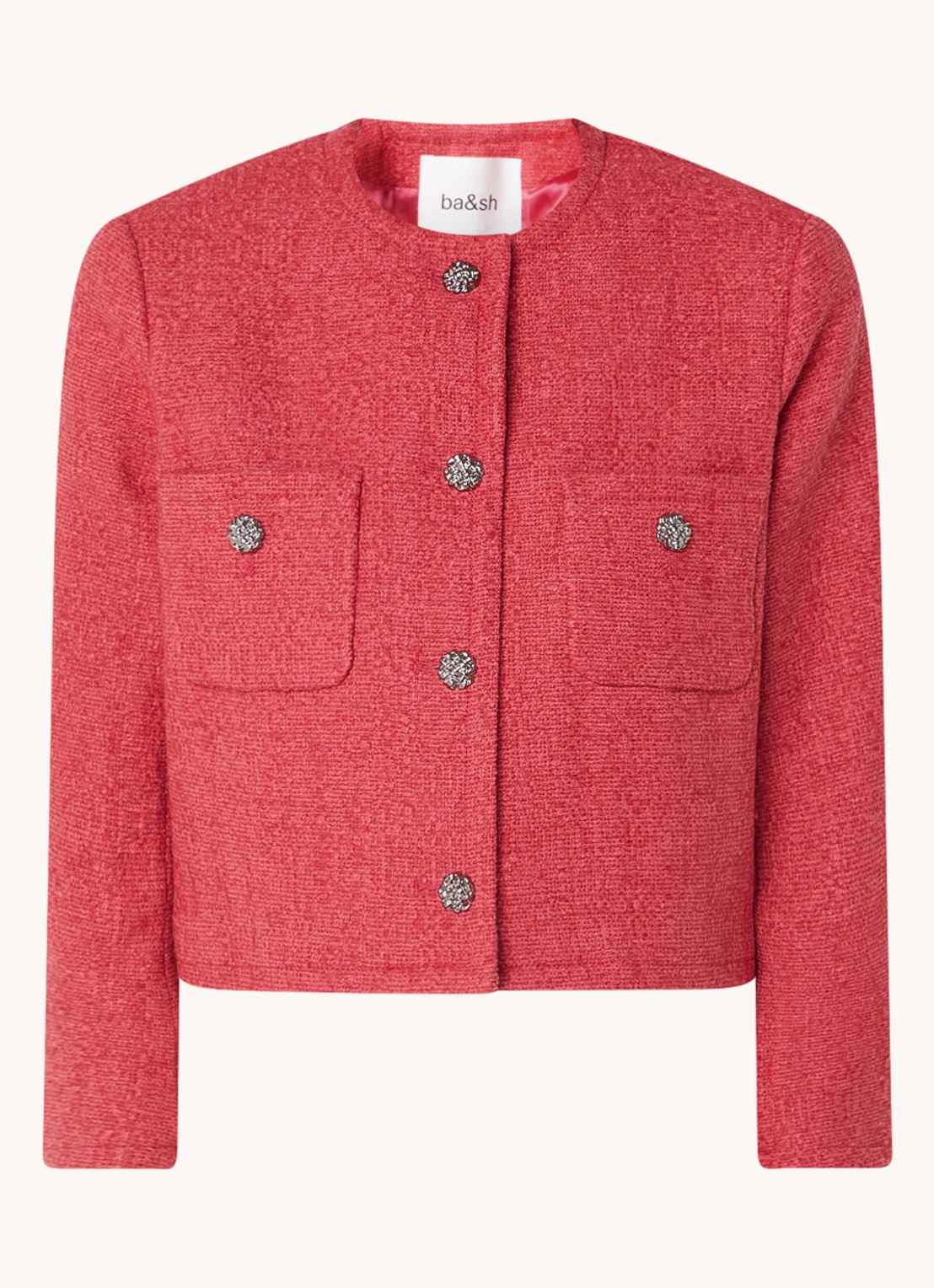 ba&sh Meredith cropped jack van tweed met opgestikte zakken - voorkant 3 koraalrood