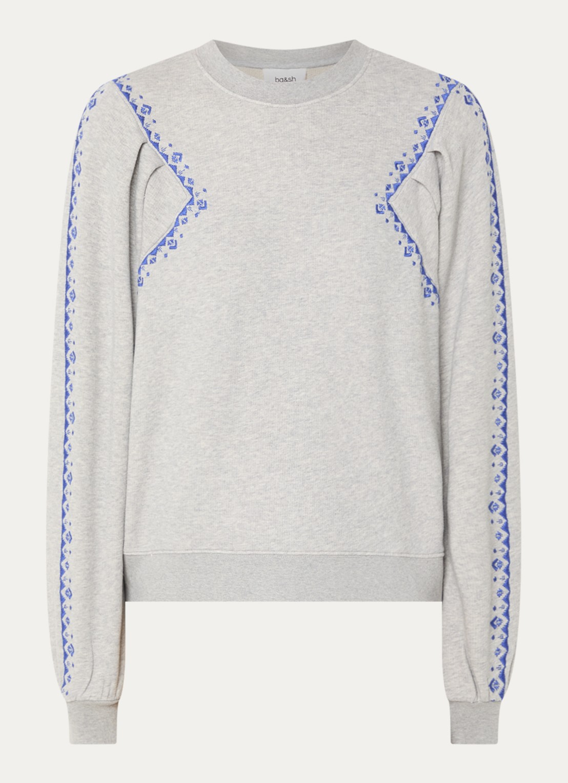 ba&sh Mesta sweater met borduring en ballonmouw - voorkant 2 grijsmele