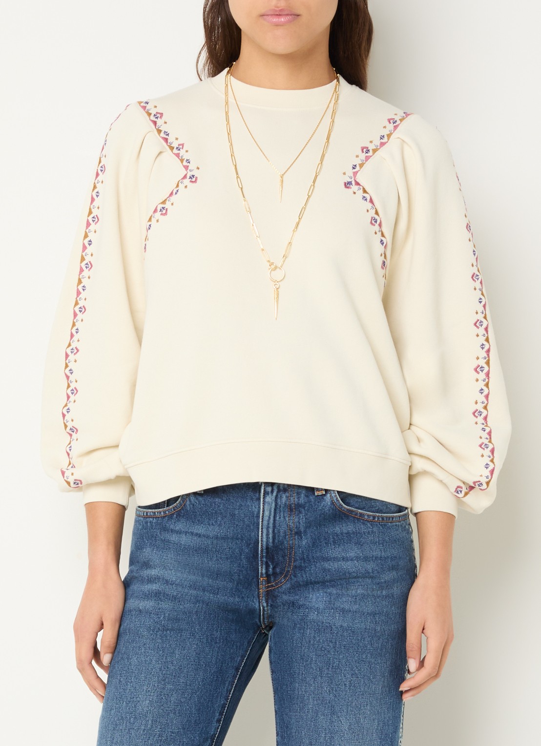 ba&sh Mesta sweater met borduring en ballonmouw - detail 4 gebroken wit