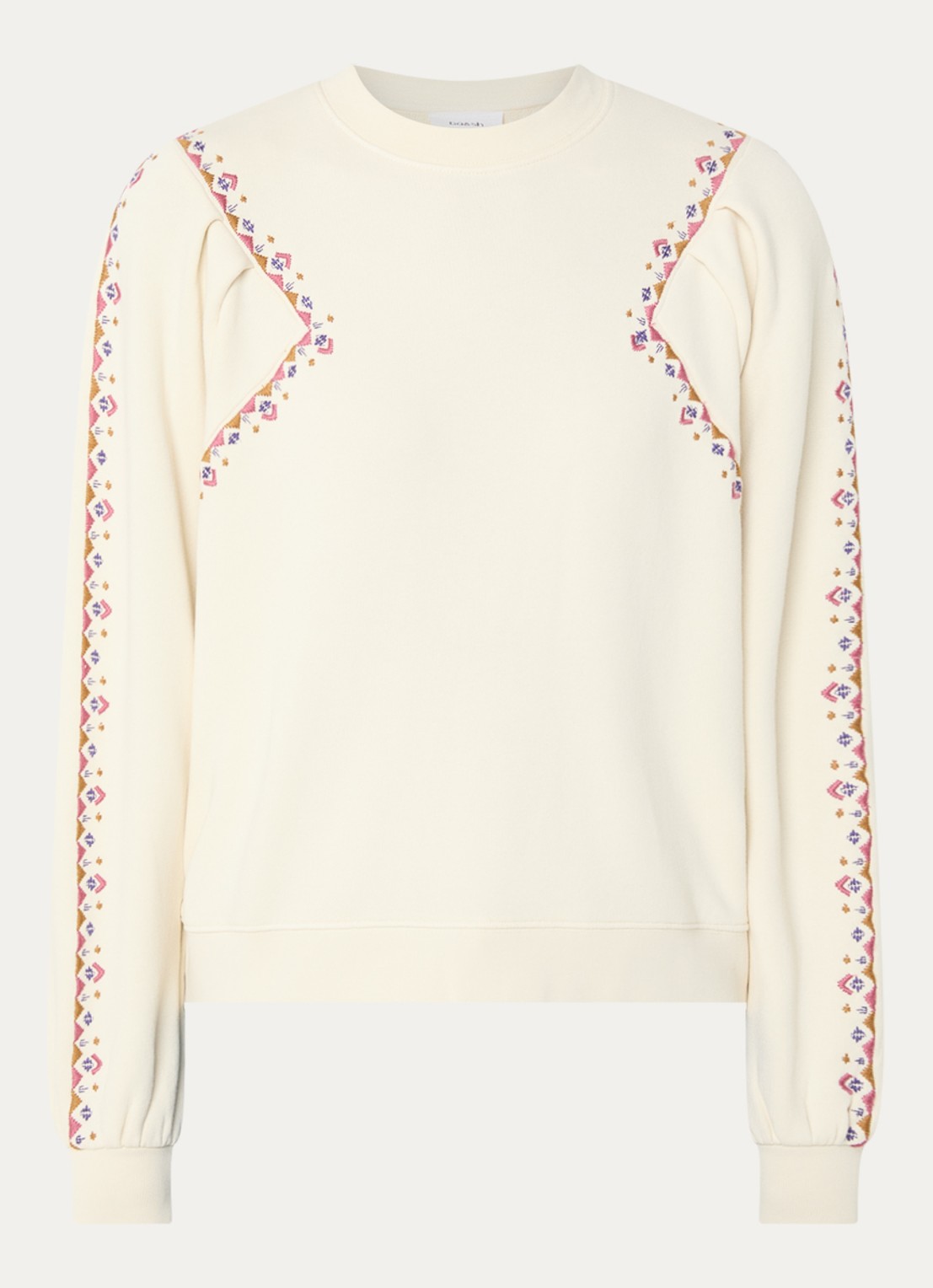 ba&sh Mesta sweater met borduring en ballonmouw - voorkant 2 gebroken wit