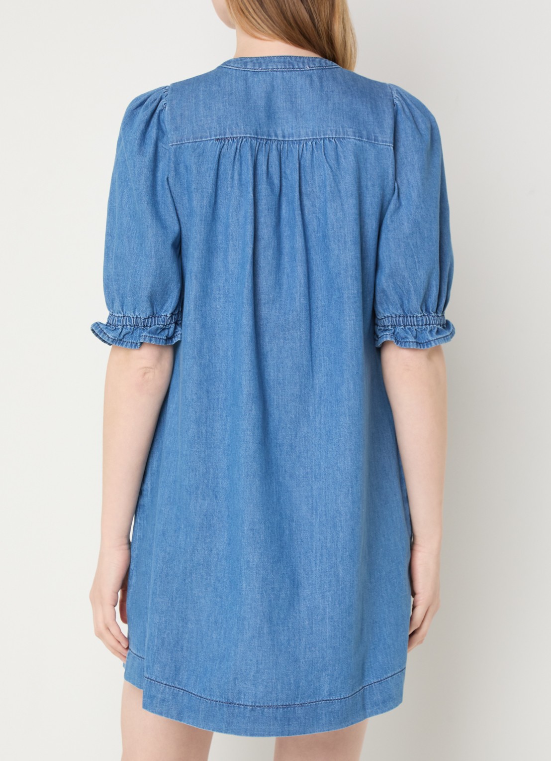 ba&sh Mini jurk van chambray met pofmouw - achterkant 4 indigo