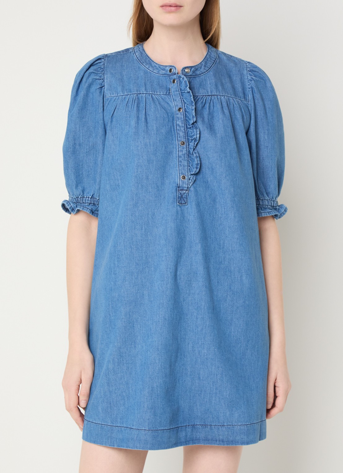 ba&sh Mini jurk van chambray met pofmouw - detail 3 indigo