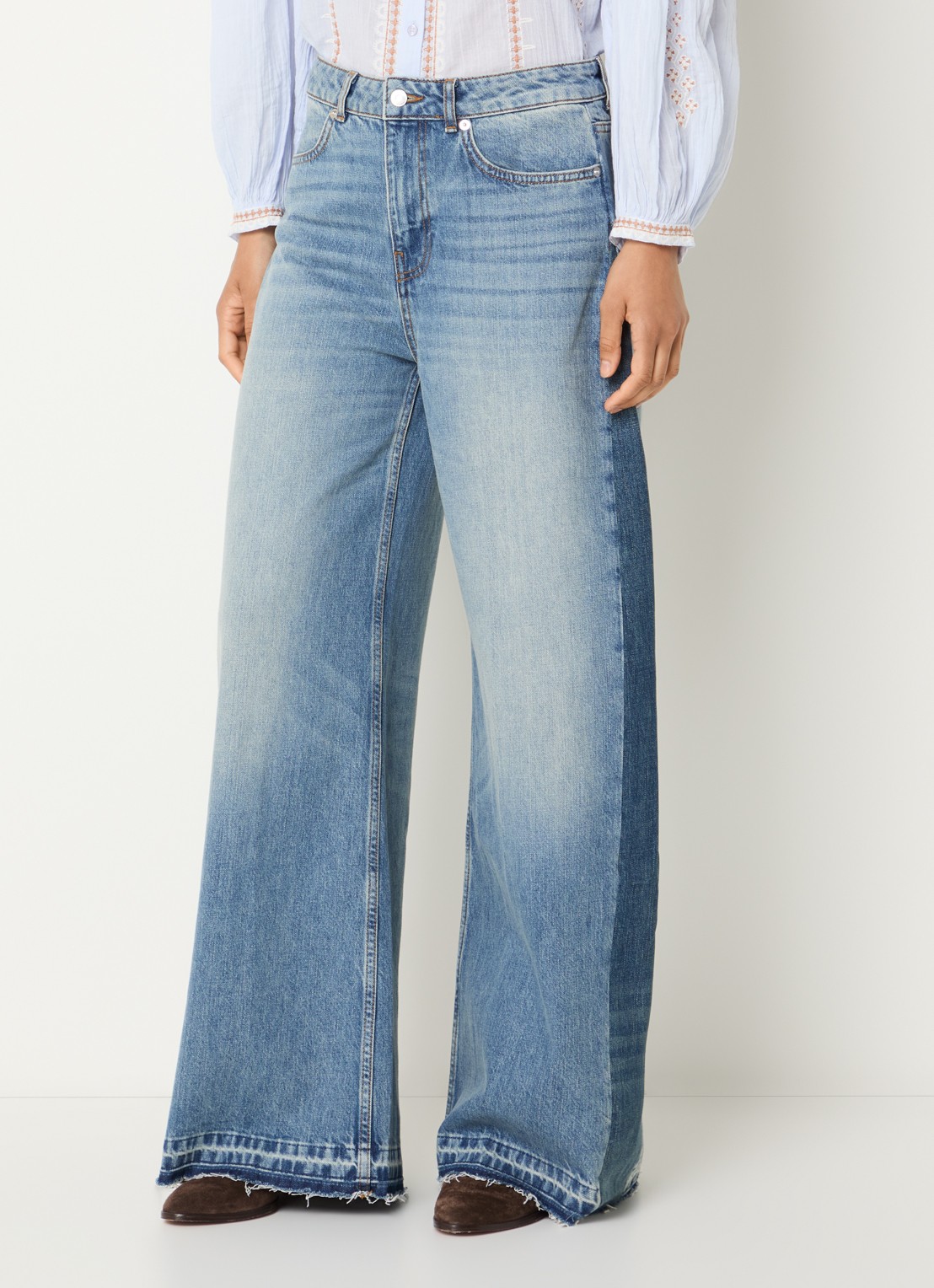 ba&sh Mislav high waist wide leg jeans met lichte wassing  - detail 3 indigo
