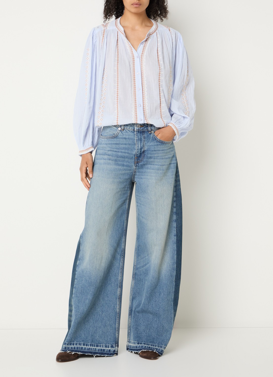 ba&sh Mislav high waist wide leg jeans met lichte wassing  - voorkant 2 indigo