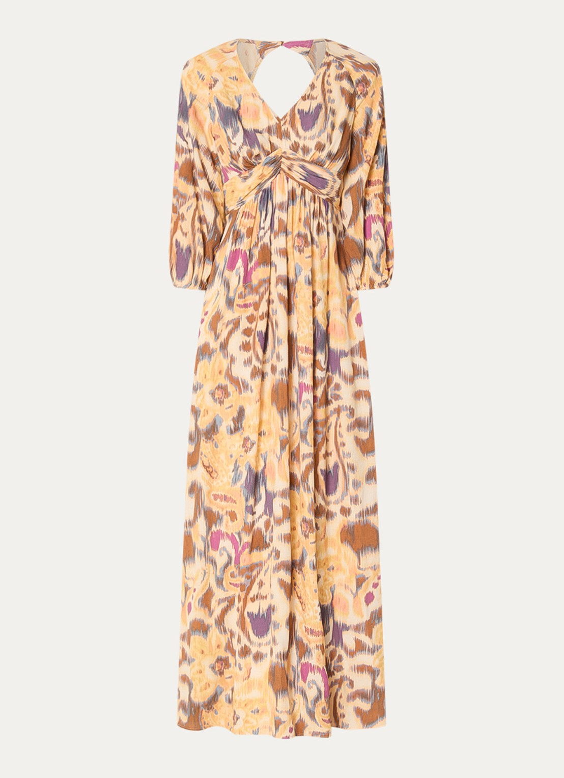 ba&sh Molina maxi jurk met print  - voorkant okergeel