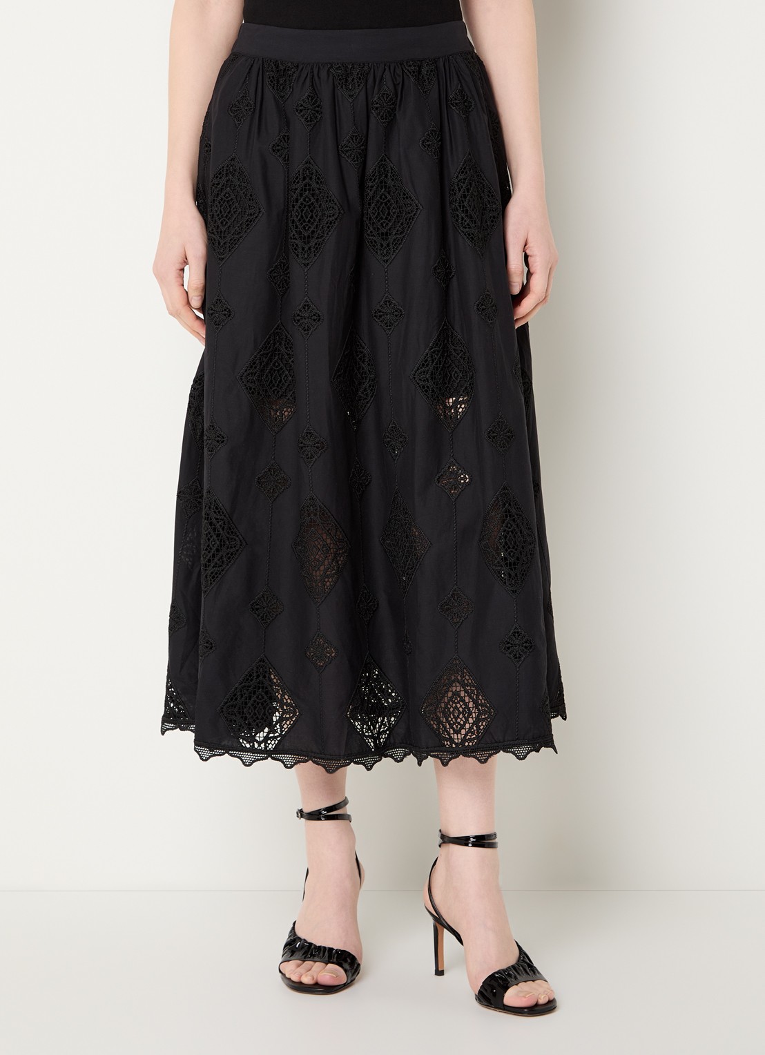 ba&sh Mona midi rok met broderie - detail 4 zwart