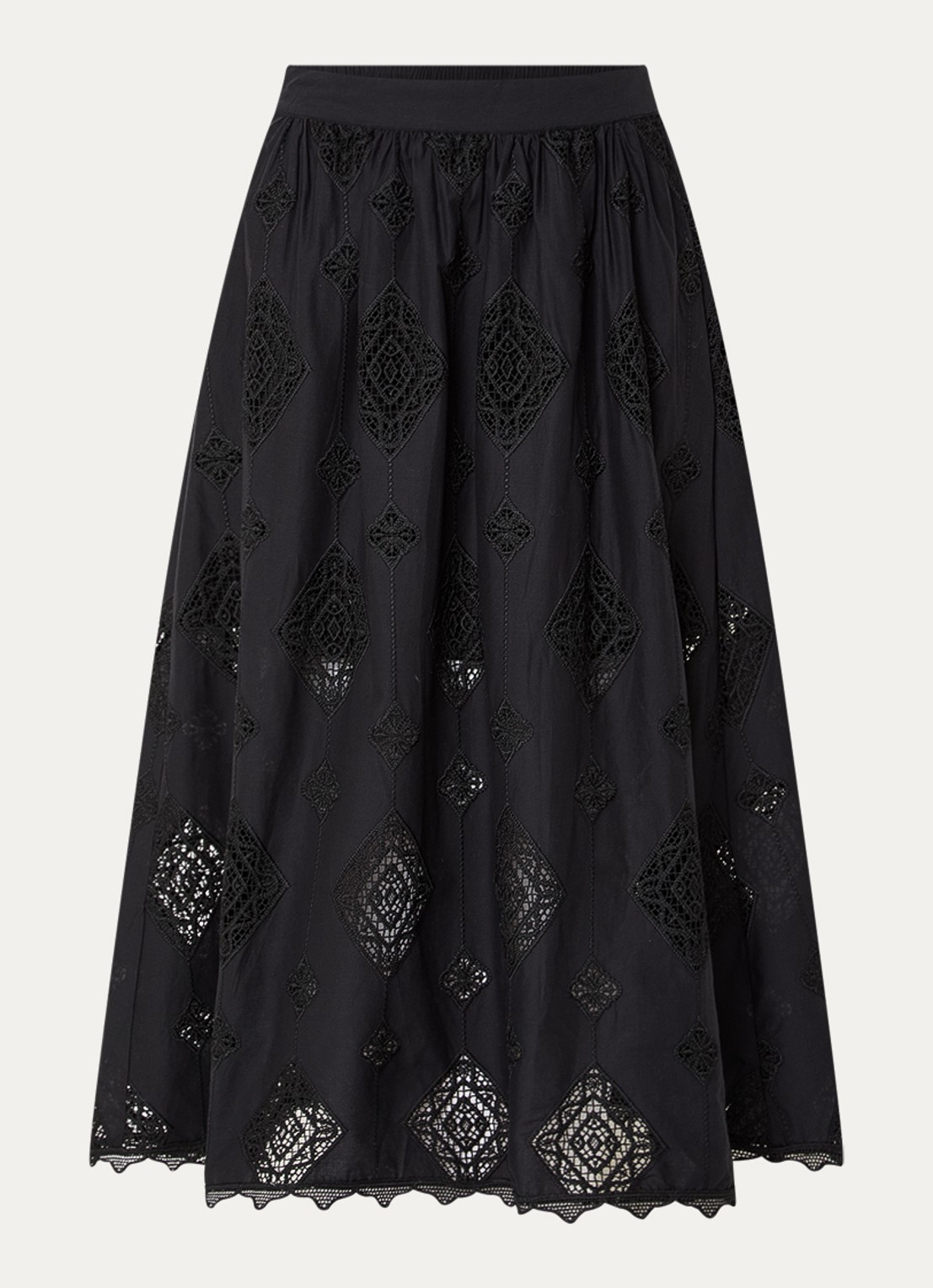 ba&sh Mona midi rok met broderie - voorkant 2 zwart